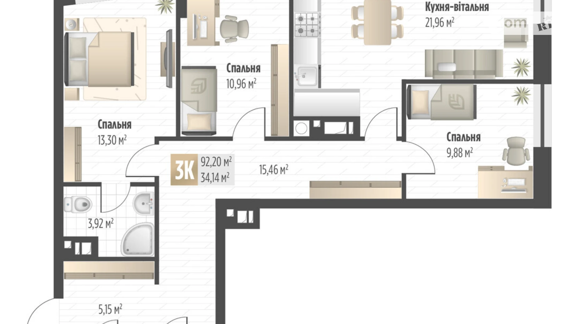 Продається 3-кімнатна квартира 92.2 кв. м у Львові, цена: 129257 $ - фото 3