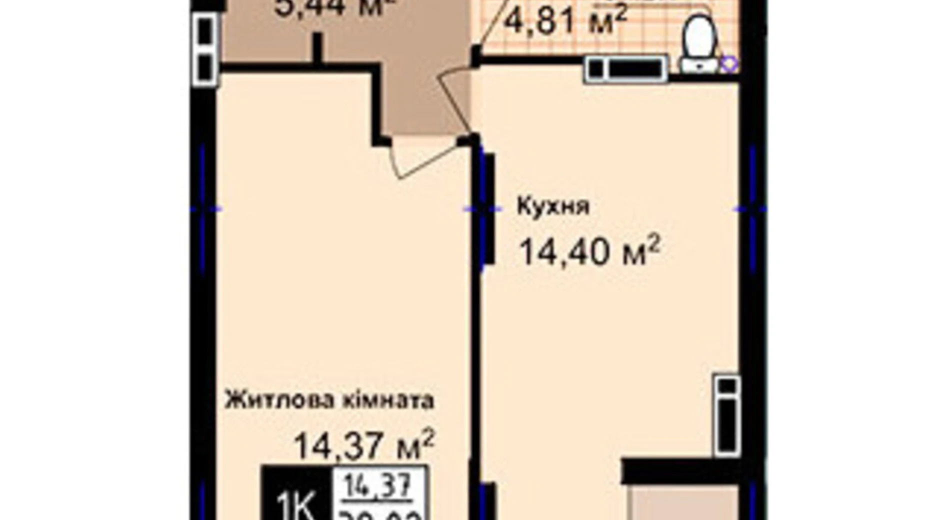 Продается 1-комнатная квартира 39.02 кв. м в Одессе, ул. Академика Сахарова, 14 - фото 2
