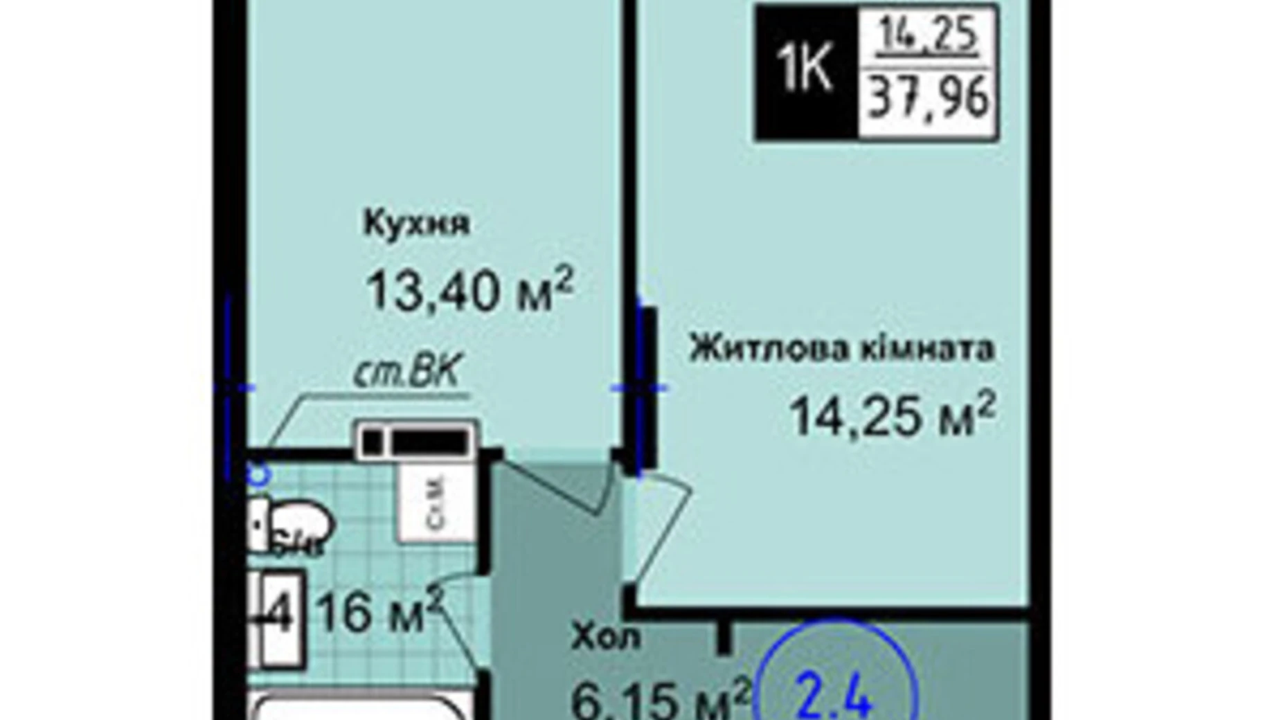 Продается 1-комнатная квартира 37.96 кв. м в Одессе, ул. Академика Сахарова, 14 - фото 2
