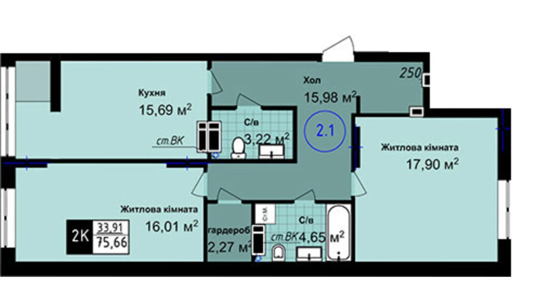 Продается 2-комнатная квартира 75.66 кв. м в Одессе, ул. Академика Сахарова, 14 - фото 2