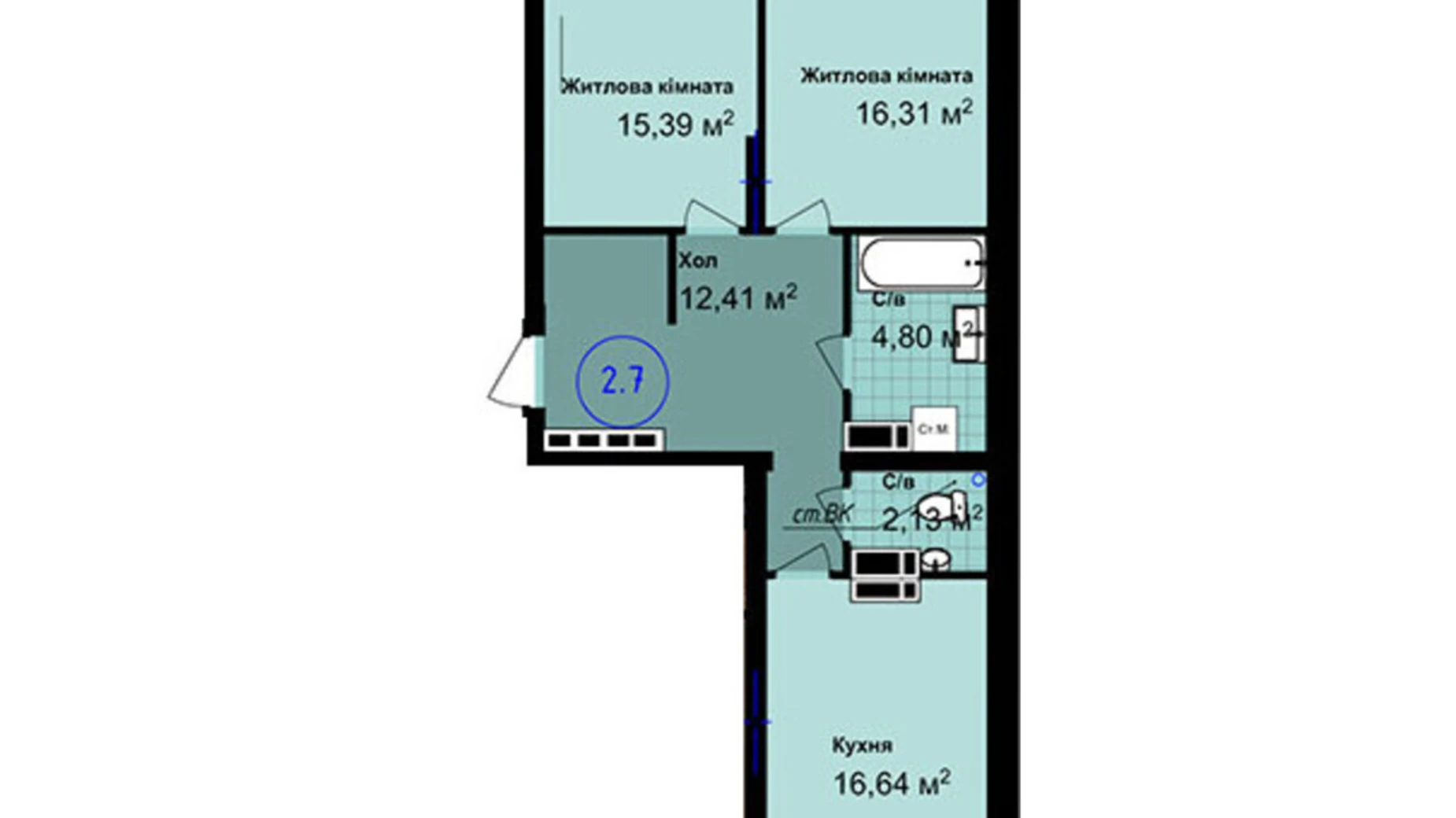 Продается 2-комнатная квартира 67.68 кв. м в Одессе, ул. Академика Сахарова, 14 - фото 2