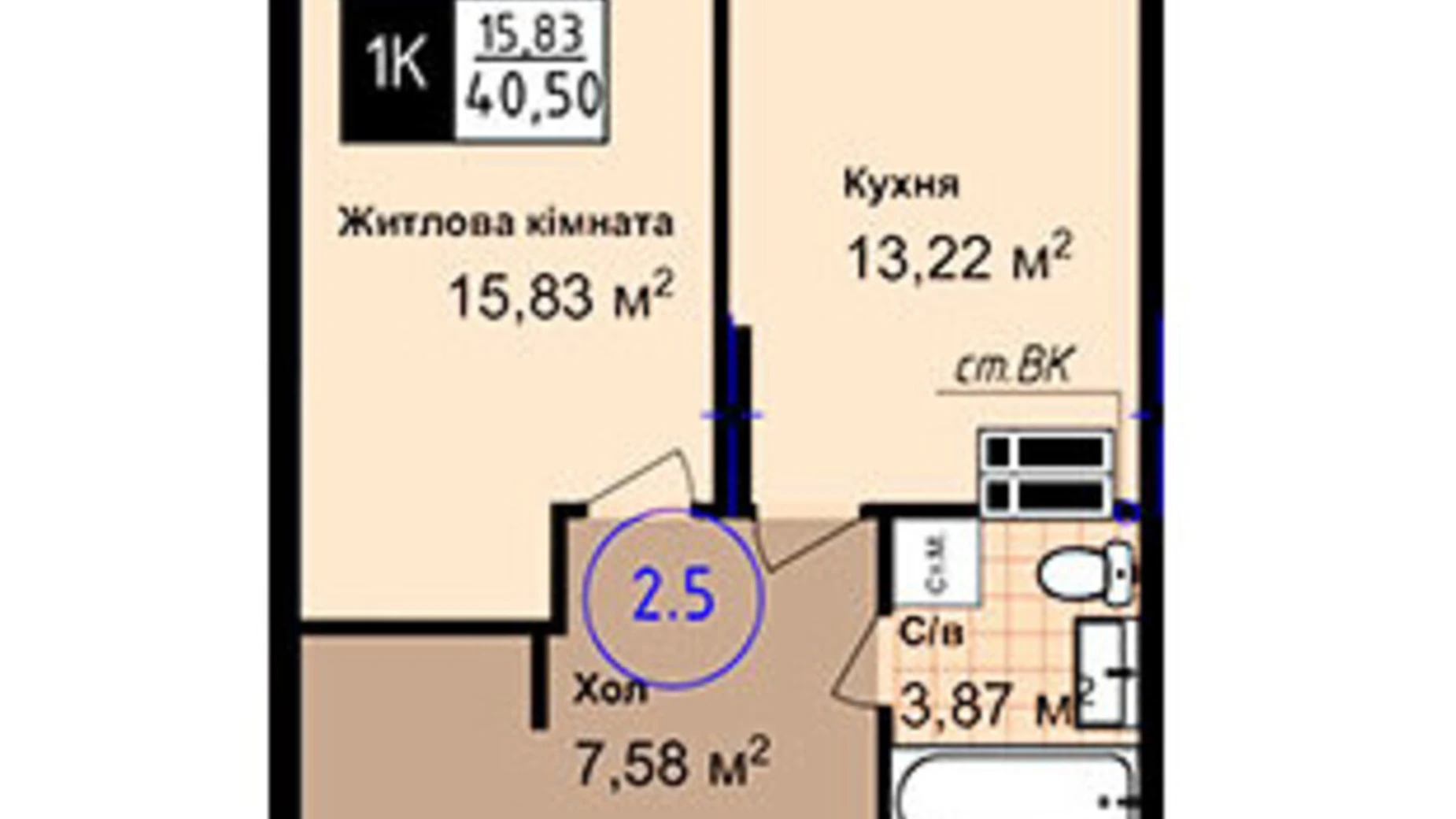 Продается 1-комнатная квартира 40.5 кв. м в Одессе, ул. Академика Сахарова, 14 - фото 2