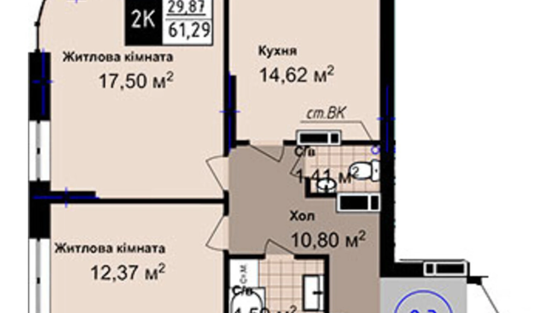 Продается 2-комнатная квартира 61.29 кв. м в Одессе, ул. Академика Сахарова, 14 - фото 2