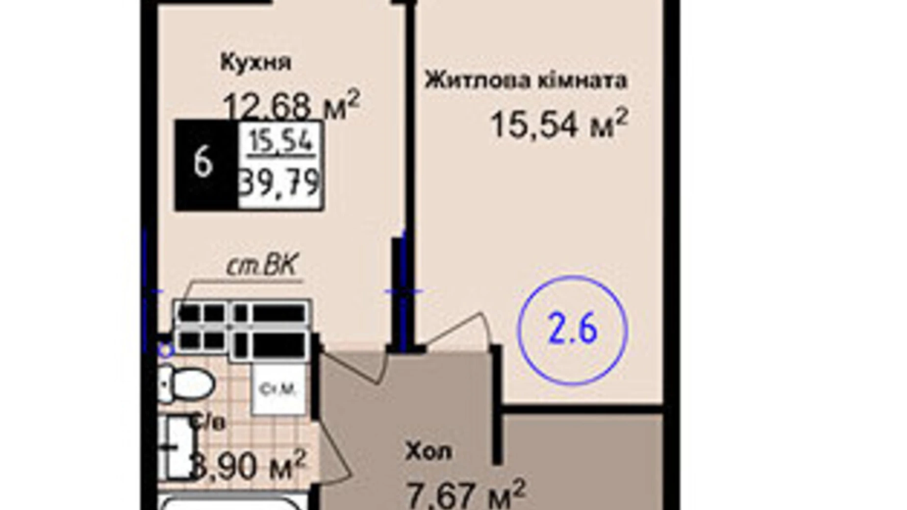 Продается 1-комнатная квартира 39.79 кв. м в Одессе, ул. Академика Сахарова, 14 - фото 2