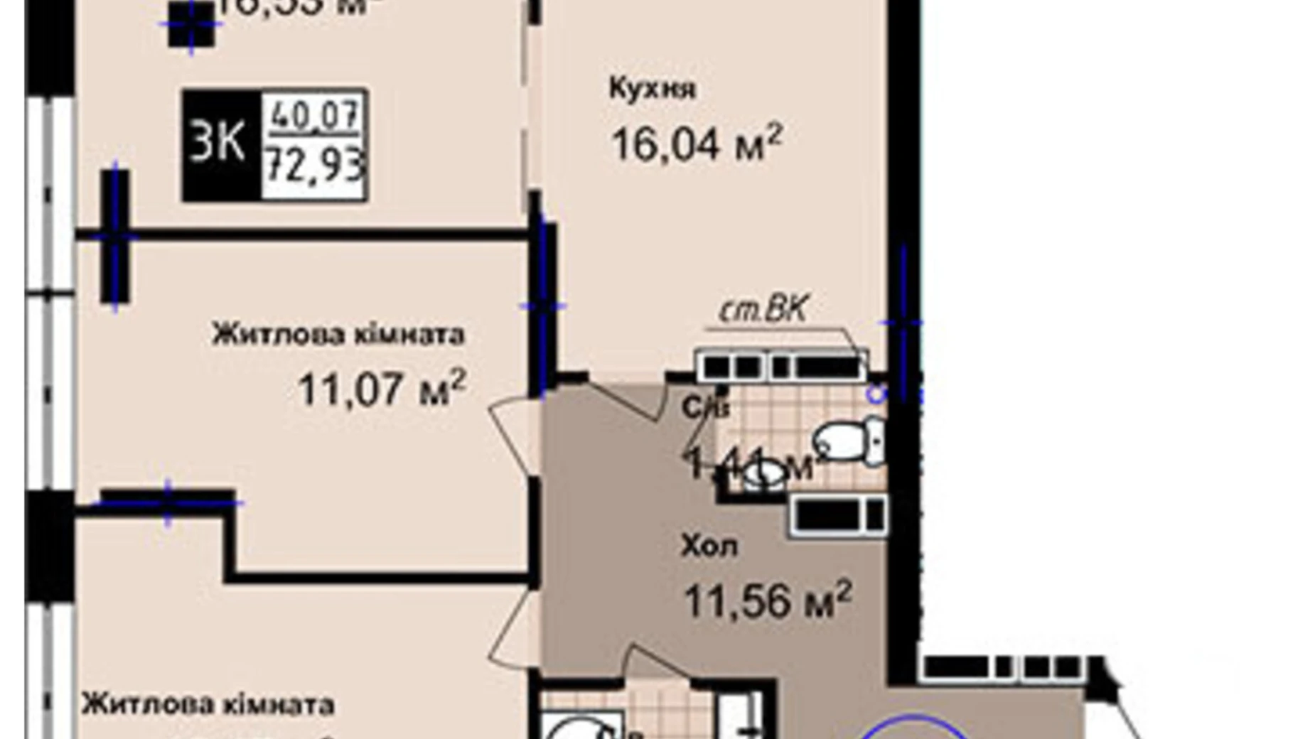 Продається 3-кімнатна квартира 72.93 кв. м у Одесі, вул. Академіка Сахарова, 14 - фото 2