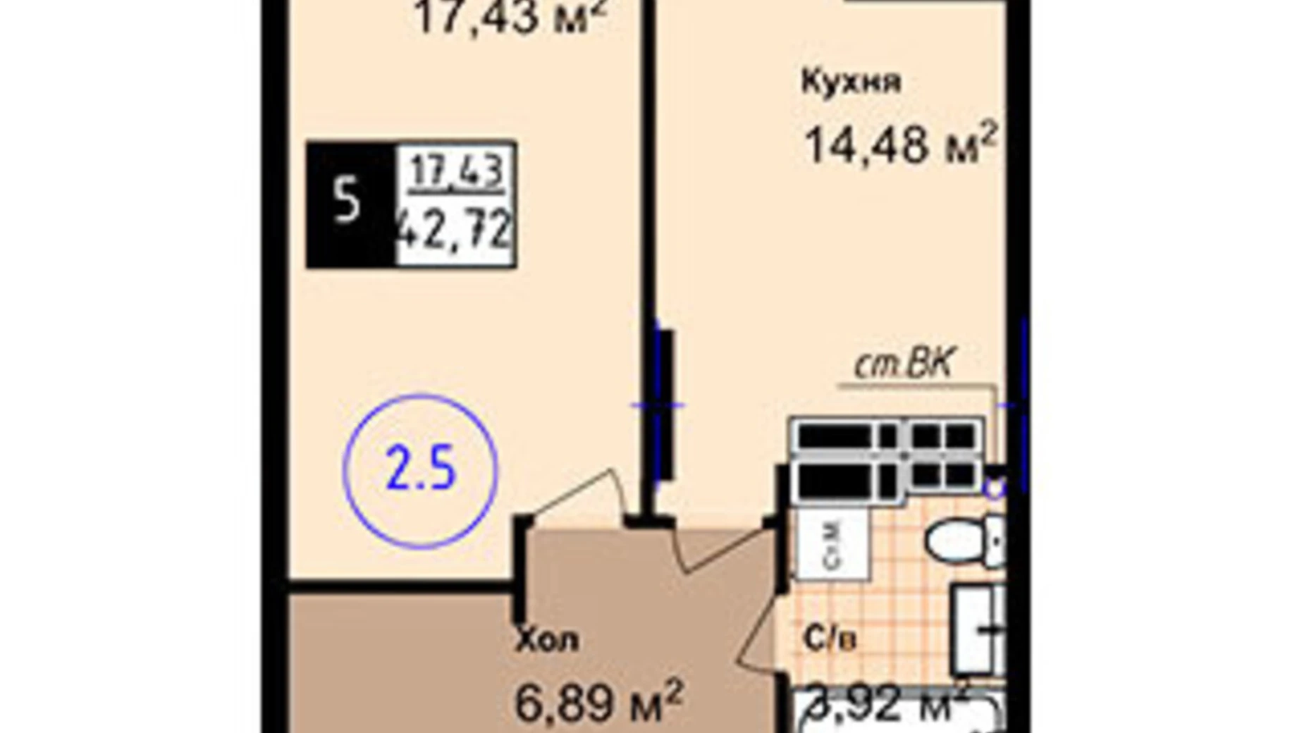 Продается 1-комнатная квартира 42.72 кв. м в Одессе, ул. Академика Сахарова, 14 - фото 2