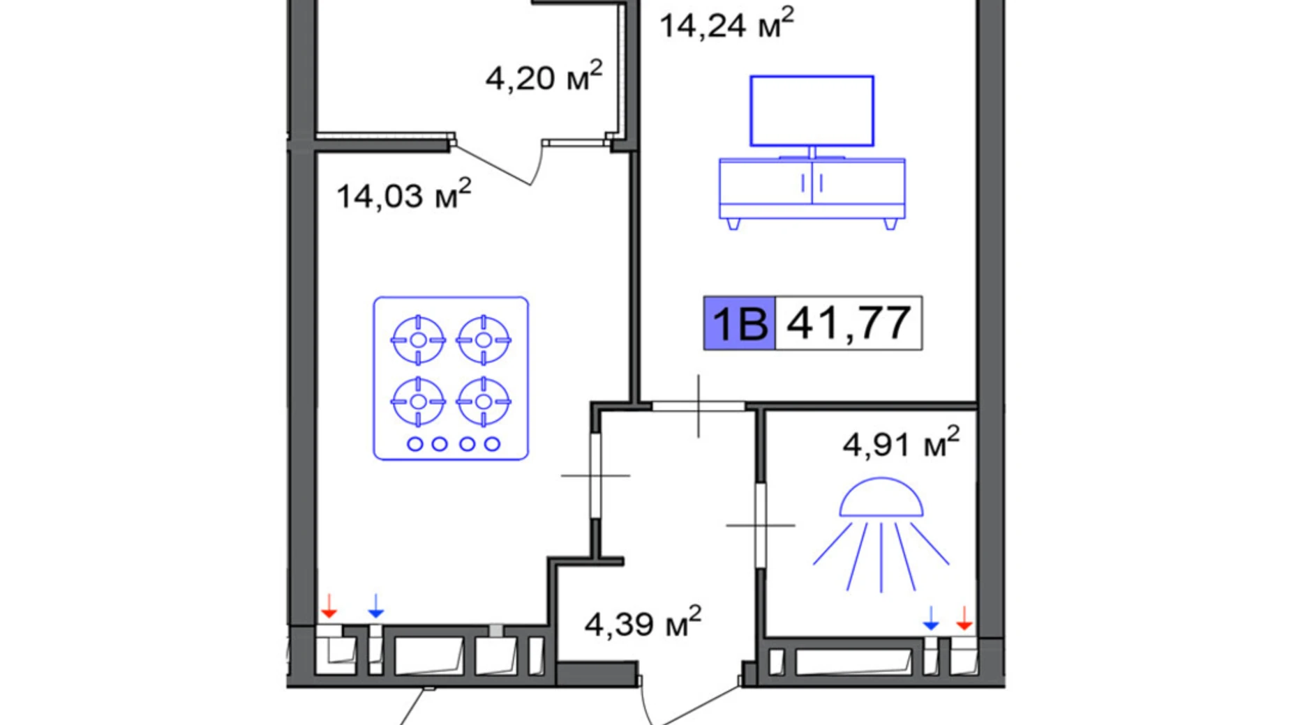 Продається 1-кімнатна квартира 41.77 кв. м у Черкасах, вул. Маламужа Олександра, 31 - фото 2