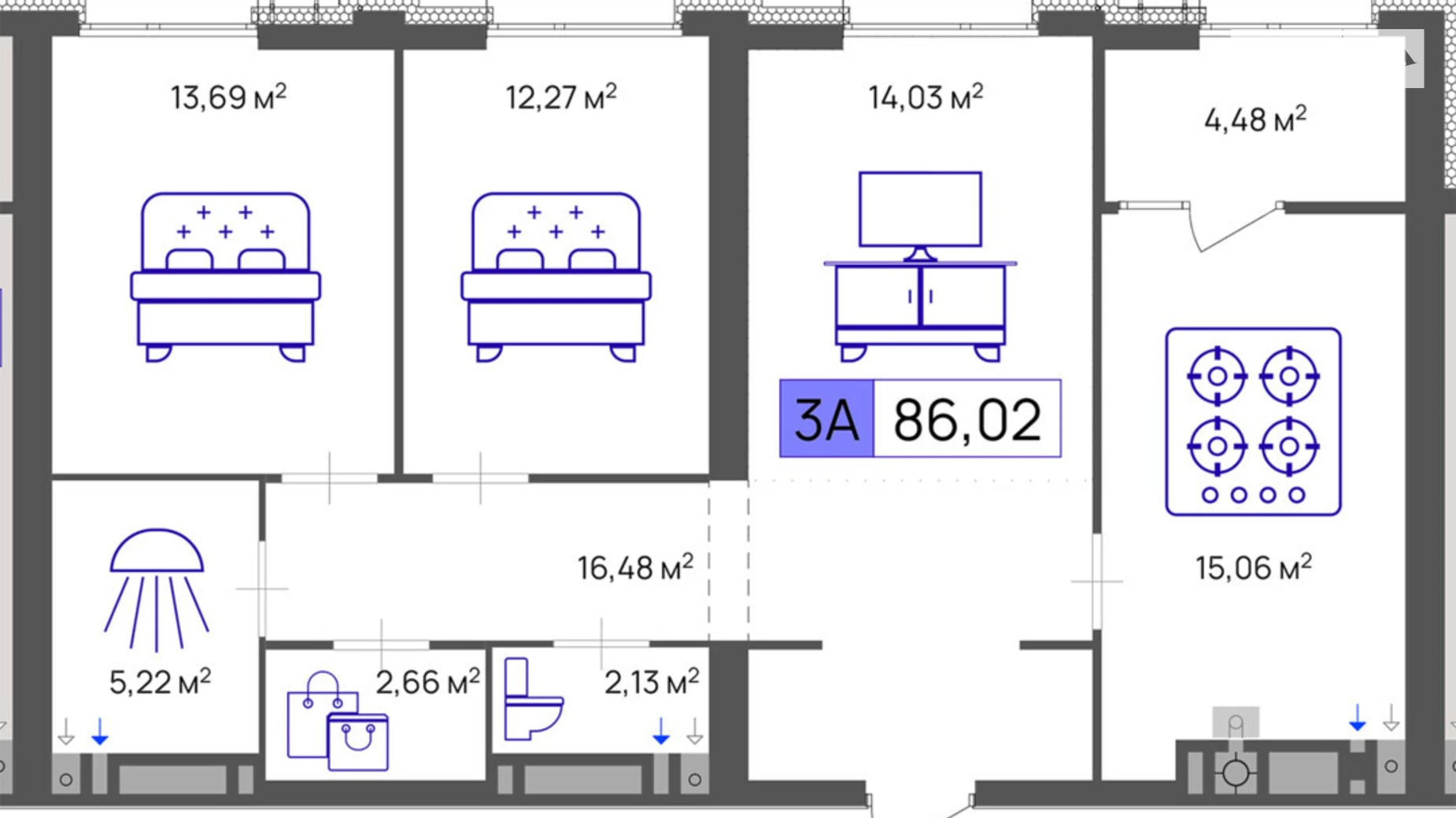 Продається 3-кімнатна квартира 86.02 кв. м у Черкасах, вул. Маламужа Олександра, 31 - фото 2