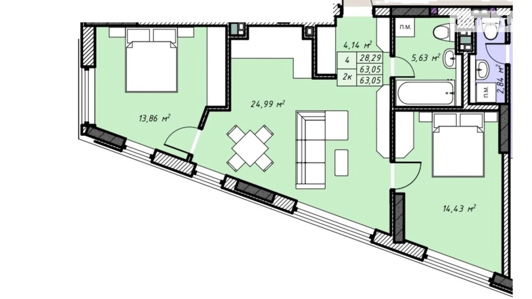 Продается 2-комнатная квартира 63.05 кв. м в Ровно, ул. Степана Бандеры, 12Б - фото 2