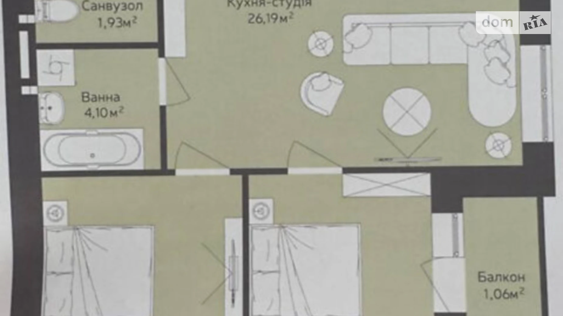 Продается 2-комнатная квартира 59 кв. м в Ужгороде, ул. Тлехаса, 19 корпус 3 - фото 2