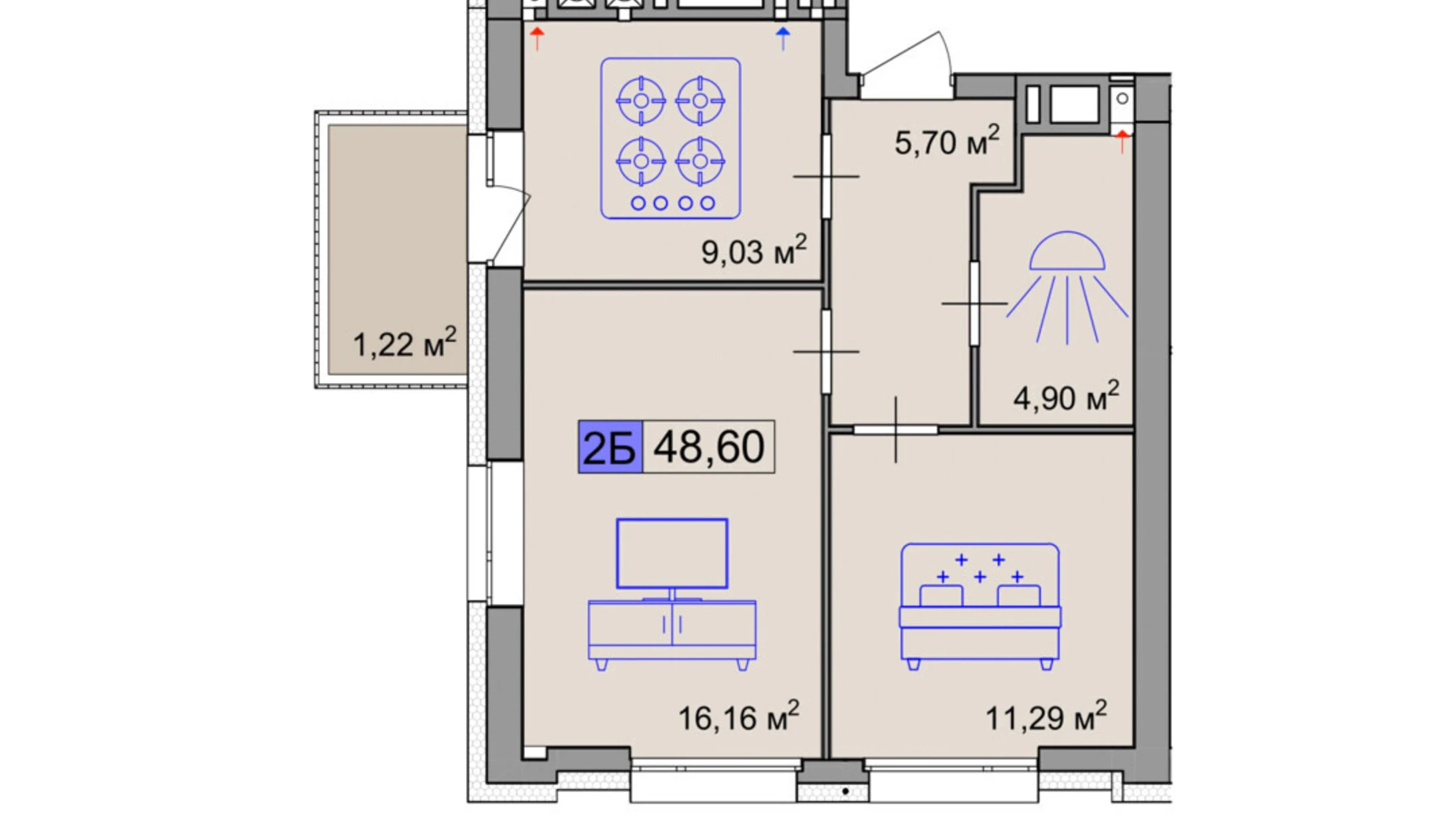 Продається 2-кімнатна квартира 48.6 кв. м у Черкасах, вул. Маламужа Олександра, 31 - фото 2