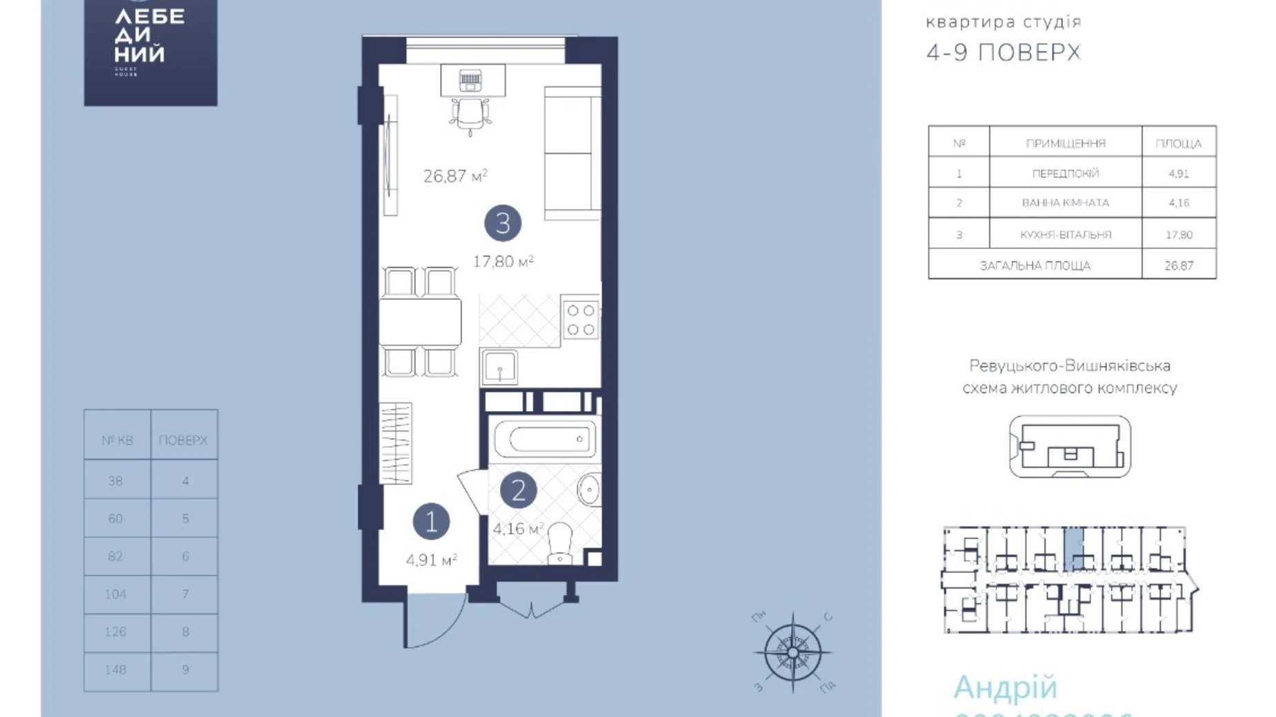 Продается 1-комнатная квартира 26.87 кв. м в Киеве, ул. Ревуцкого, 54 - фото 3