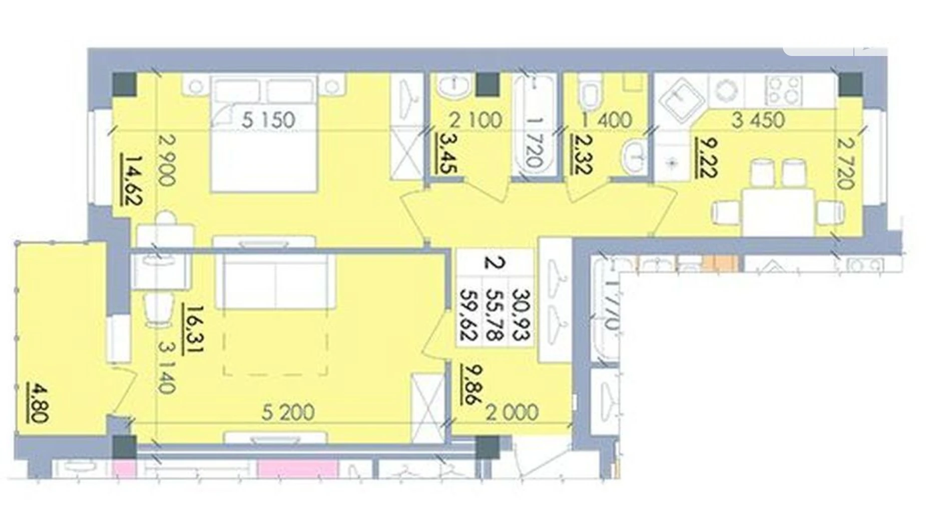 Продается 2-комнатная квартира 59.62 кв. м в Полтаве, ул. Башкирцевой Марии, 20 - фото 2