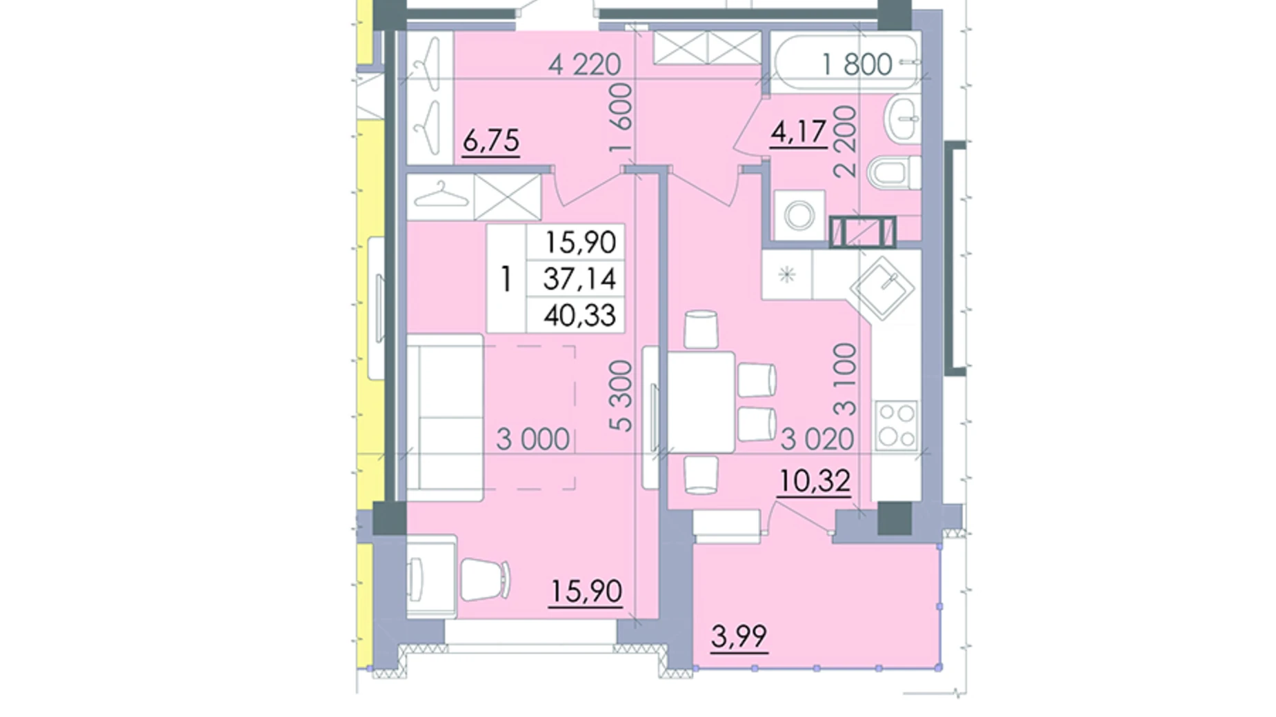 Продается 1-комнатная квартира 40.33 кв. м в Полтаве, ул. Башкирцевой Марии, 20 корпус 2 - фото 2