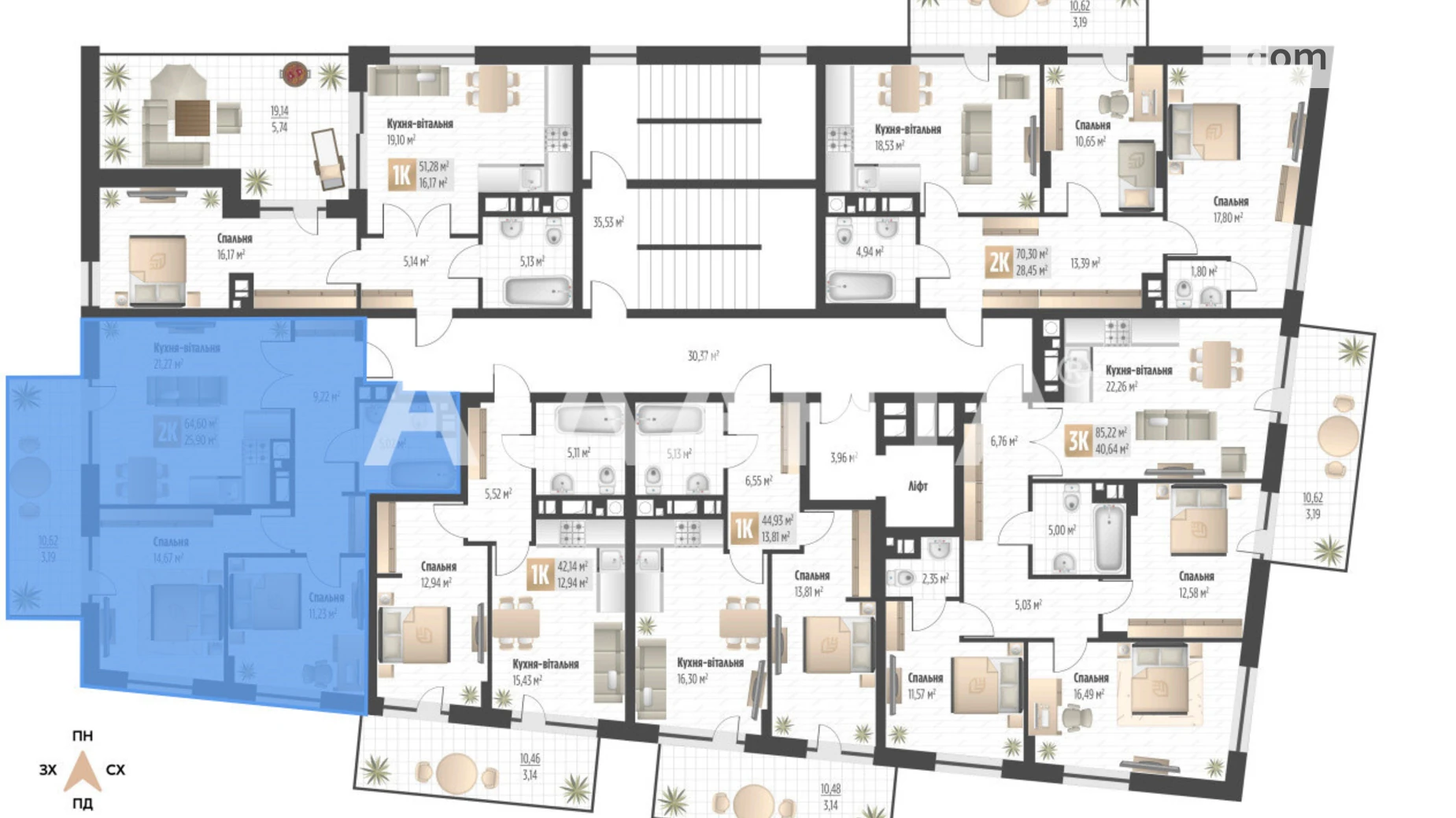 Продается 2-комнатная квартира 64.6 кв. м в, цена: 98190 $ - фото 3