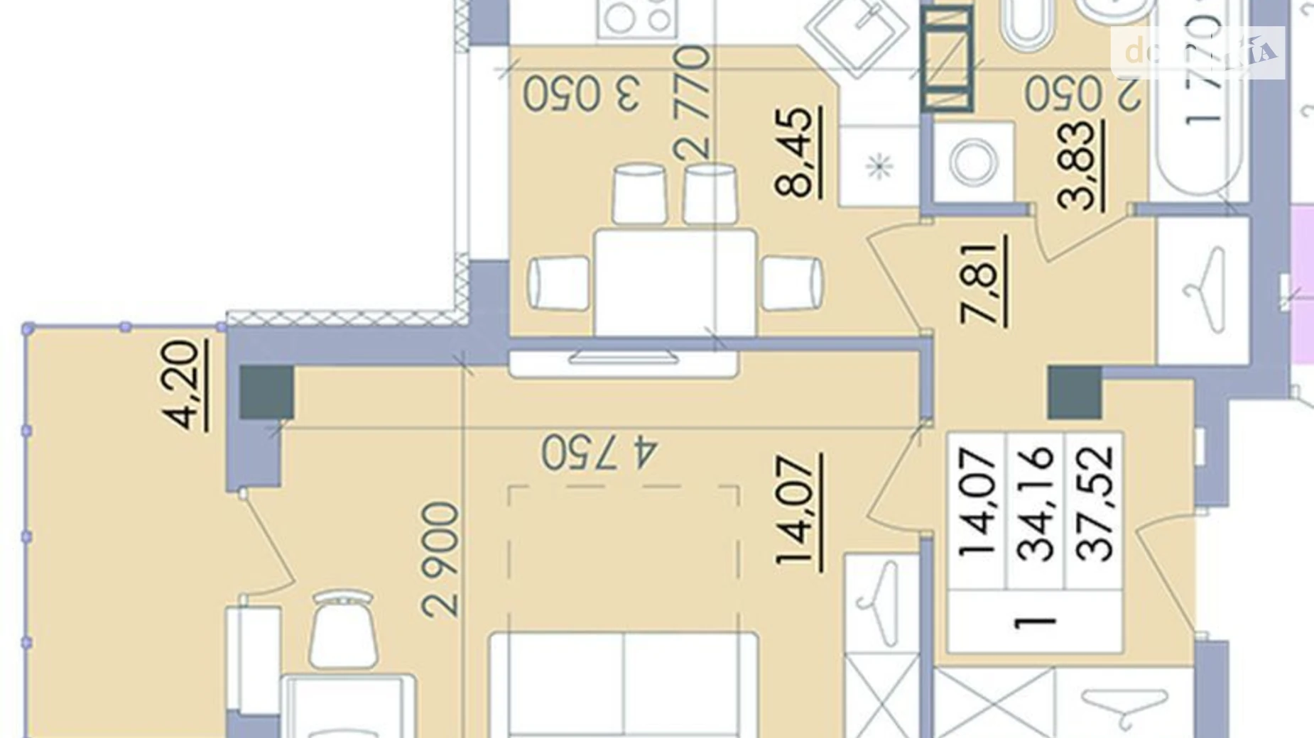 Продается 1-комнатная квартира 37.52 кв. м в Полтаве, ул. Башкирцевой Марии, 20 корпус 2 - фото 3
