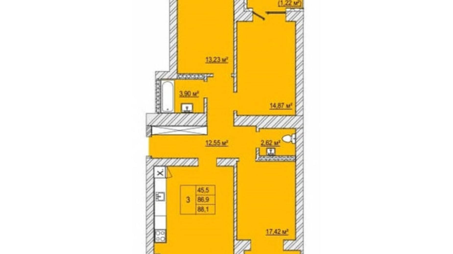 3-комнатная квартира 88.1 кв. м в Луцке, цена: 89421 $ - фото 2