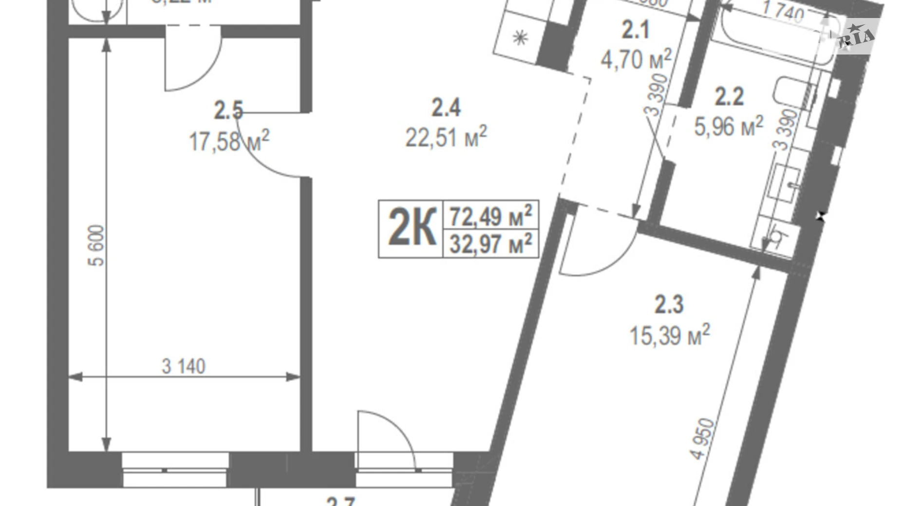 Продается 2-комнатная квартира 72.49 кв. м в Львове, ул. Лисеницкая - фото 2