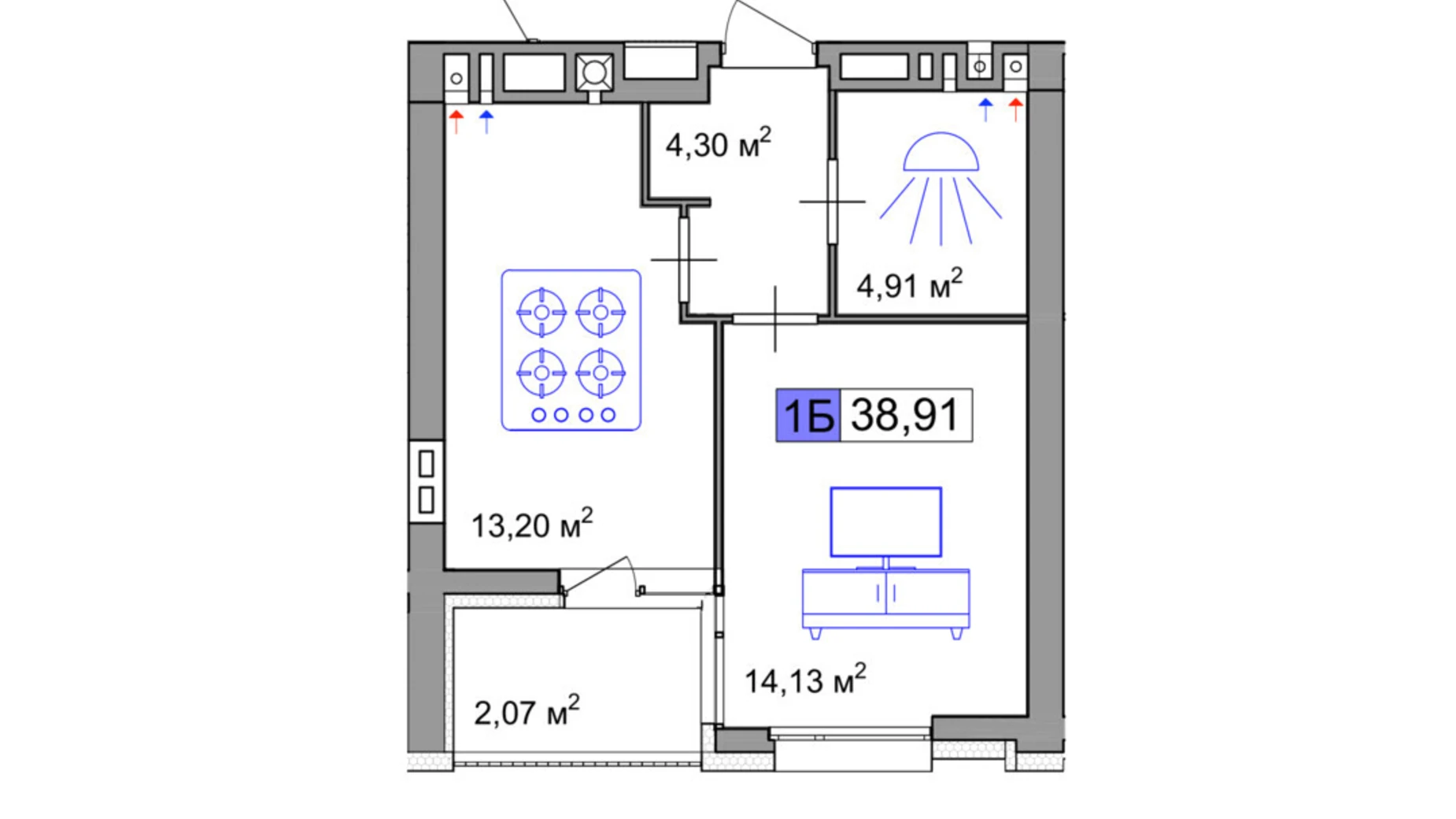 Продається 1-кімнатна квартира 38.91 кв. м у Черкасах, вул. Маламужа Олександра, 31 - фото 2
