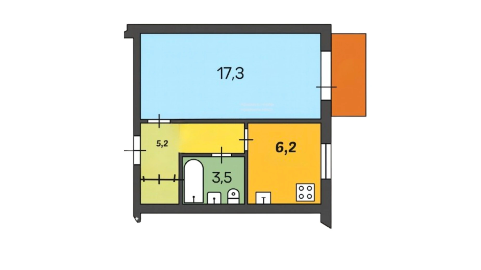 1-комнатная квартира 34.24 кв. м в Запорожье, ул. Историческая, 37В - фото 2