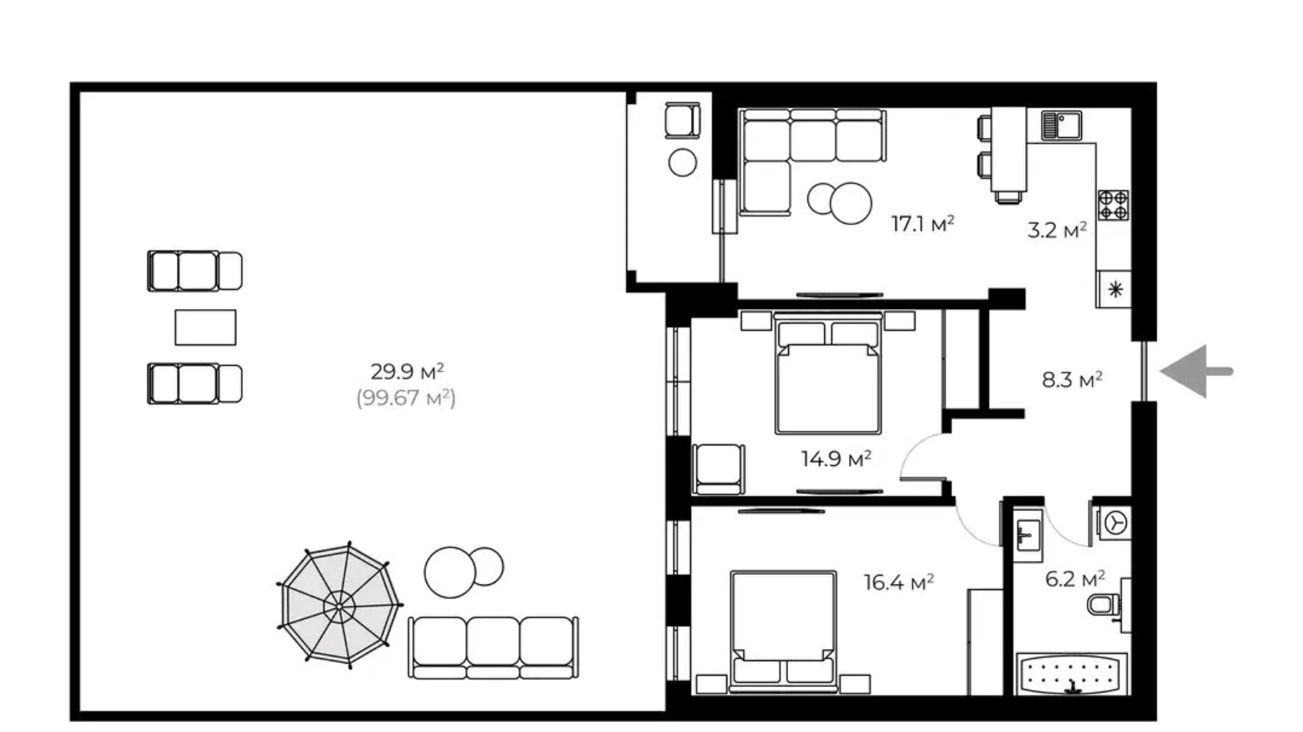 Продается 2-комнатная квартира 96.8 кв. м в, цена: 290400 $ - фото 2