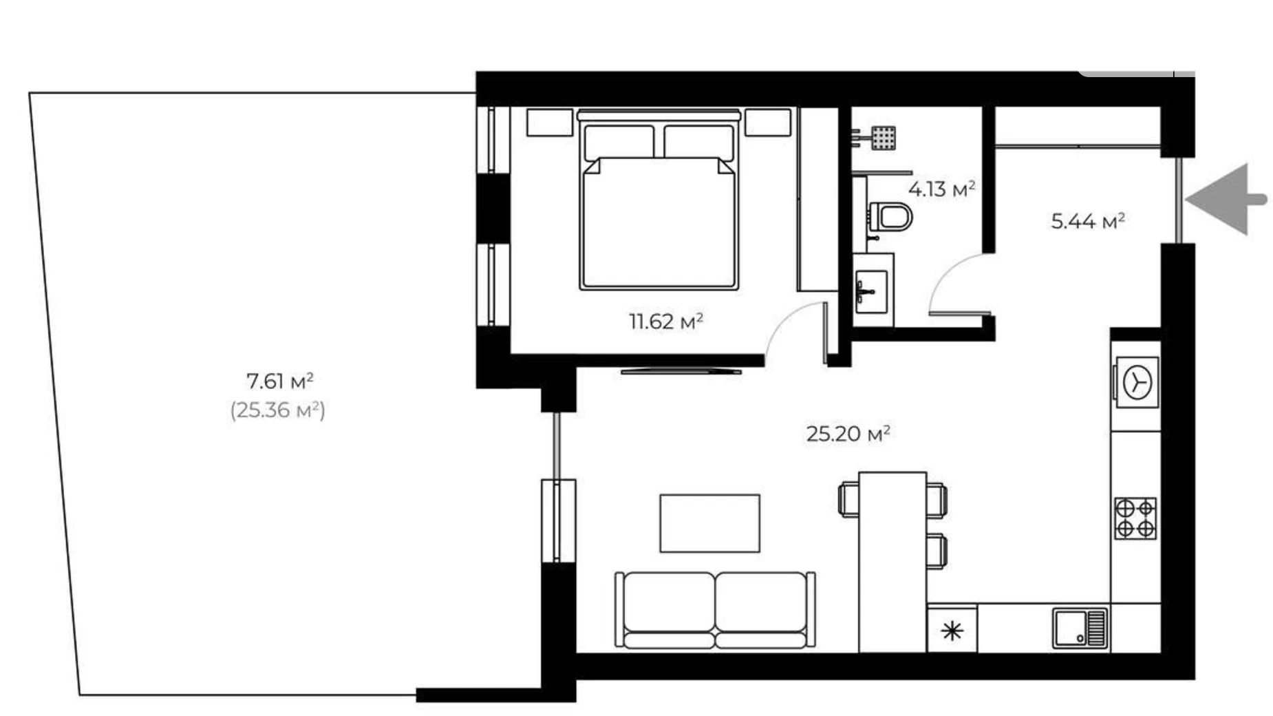 Продається 1-кімнатна квартира 54 кв. м у Ужгороді, вул. Мальовнича, 8 - фото 2