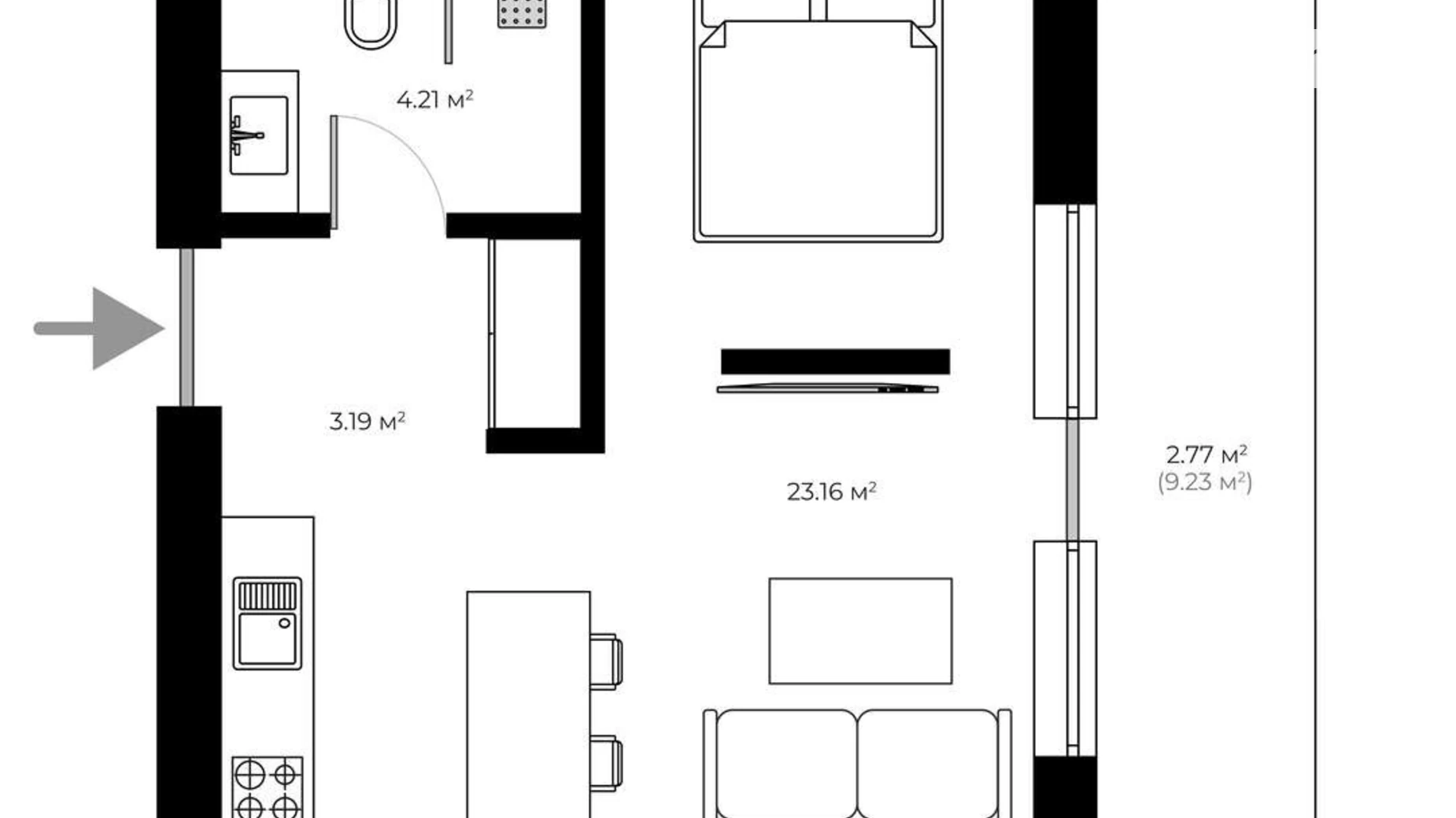 Продається 1-кімнатна квартира 33.3 кв. м у Ужгороді, вул. Мальовнича, 8 - фото 2