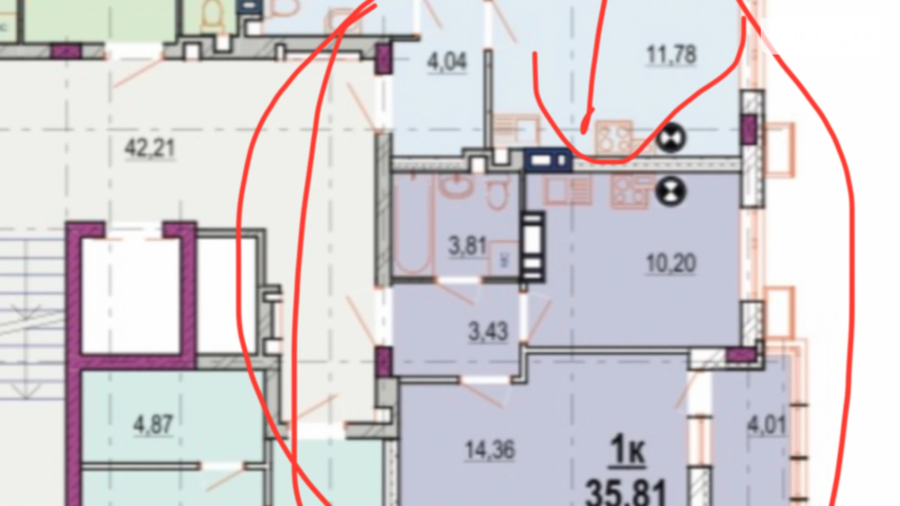 Продается 1-комнатная квартира 36 кв. м в Виннице, ул. Ивана Богуна, 27Б - фото 3