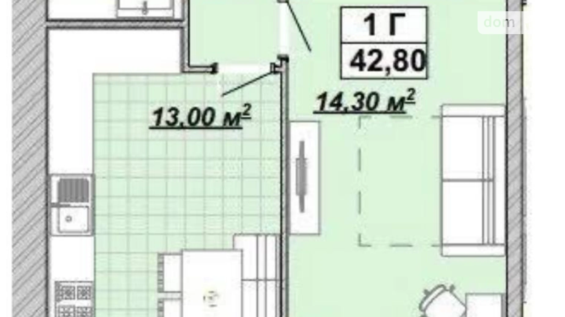 Продается 1-комнатная квартира 42.8 кв. м в Ивано-Франковске, ул. Княгинин, 44 - фото 2