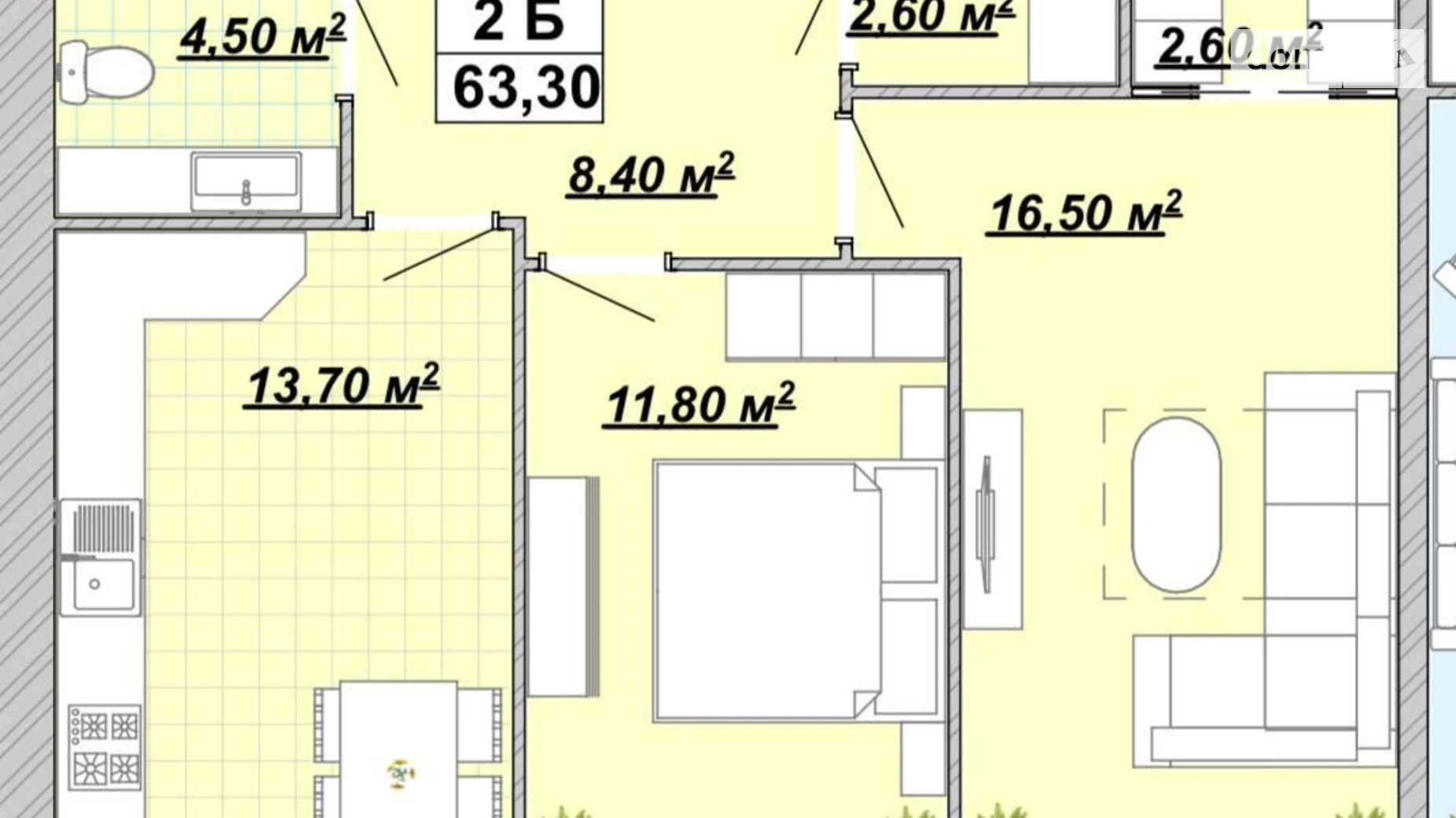 Продается 2-комнатная квартира 64 кв. м в Ивано-Франковске, ул. Княгинин, 44 - фото 3
