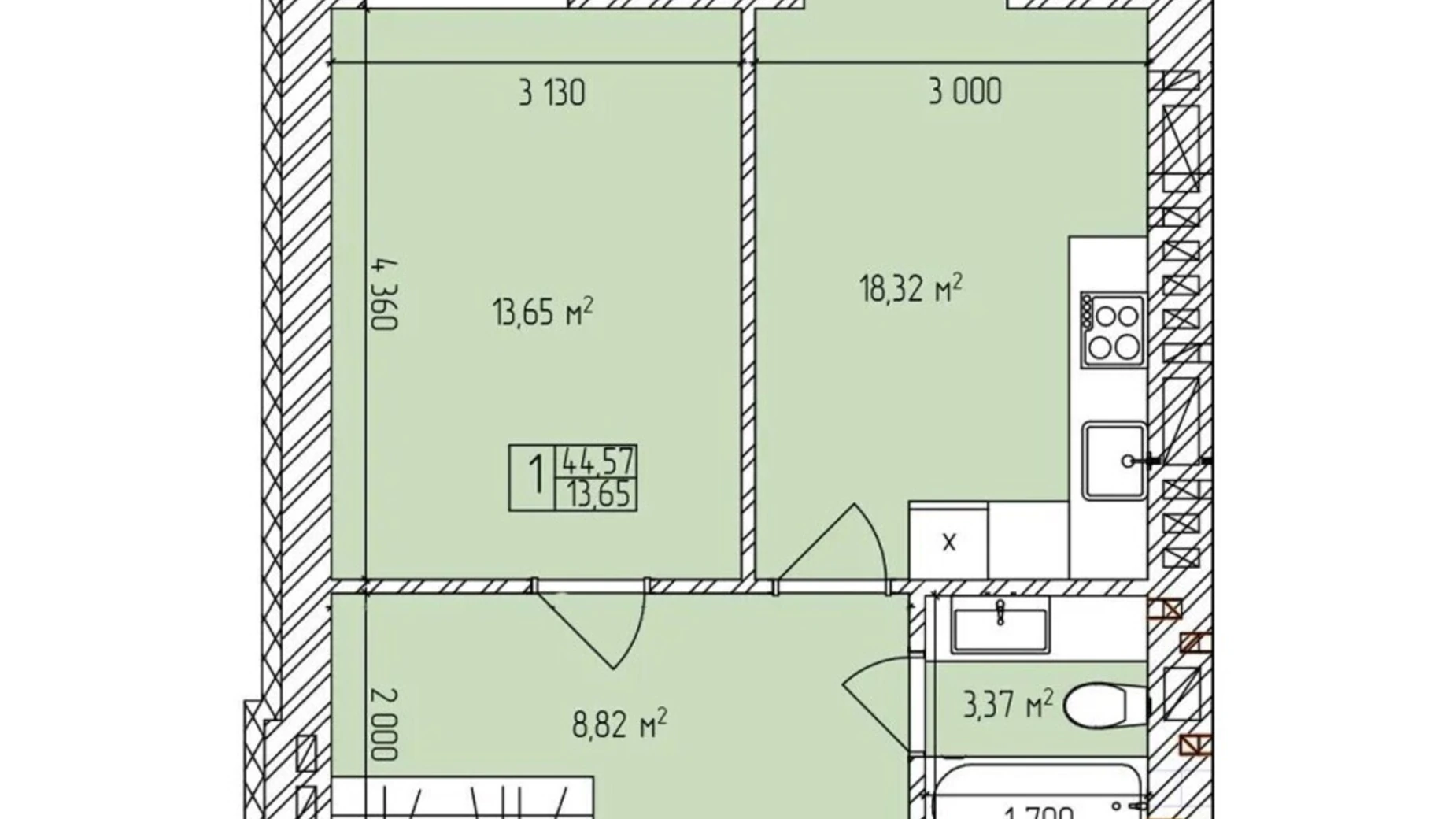 Продается 1-комнатная квартира 44.57 кв. м в, цена: 34467 $ - фото 2