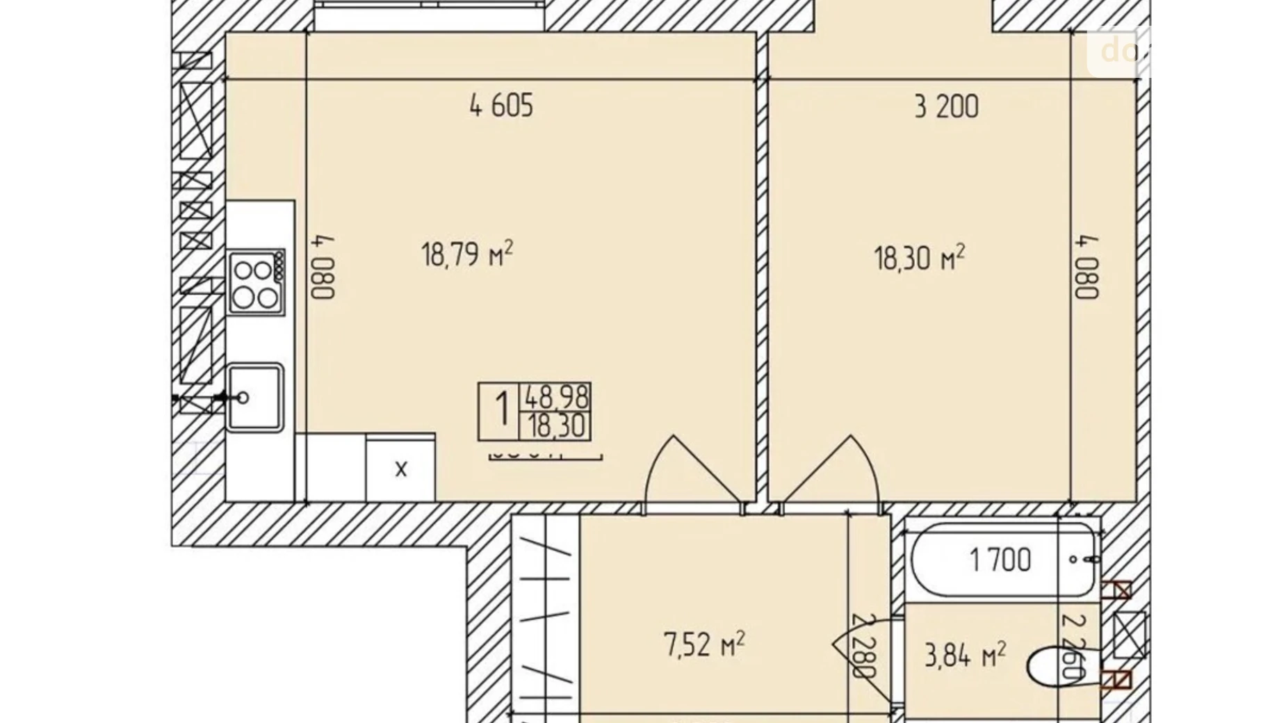 Продается 1-комнатная квартира 48.98 кв. м в, цена: 37877 $ - фото 2