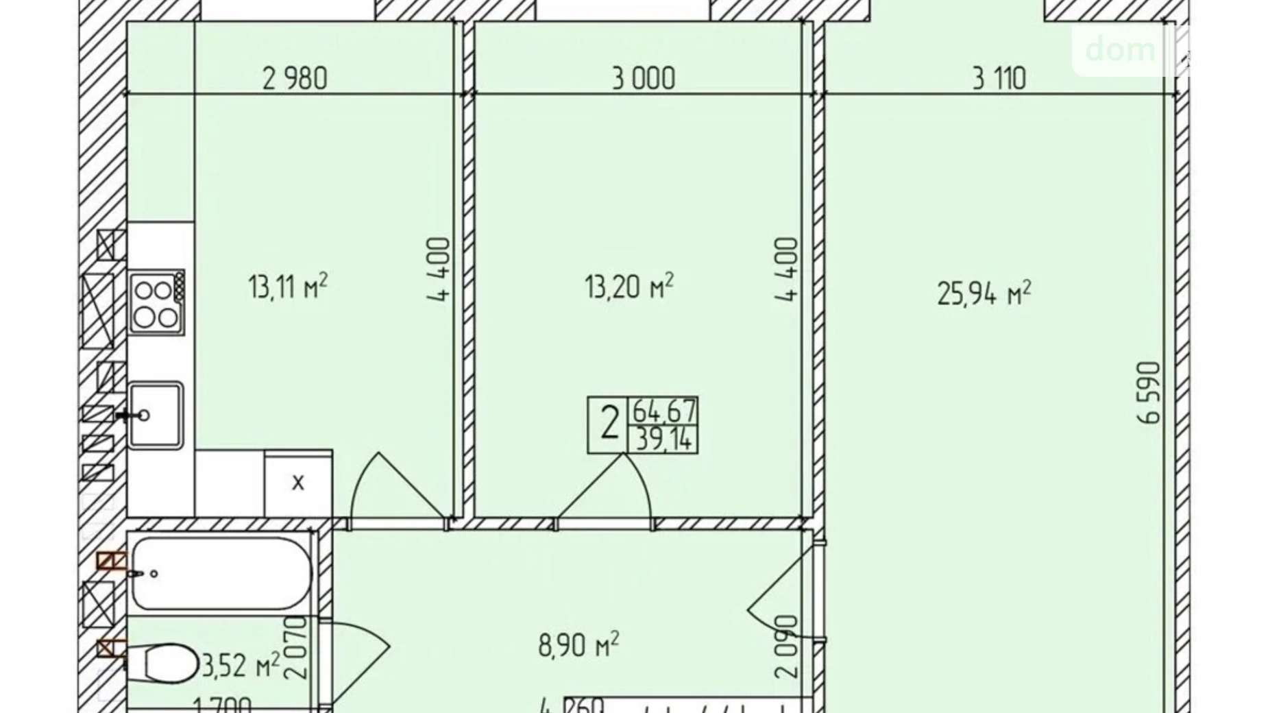 Продается 2-комнатная квартира 64.67 кв. м в, цена: 50010 $ - фото 2
