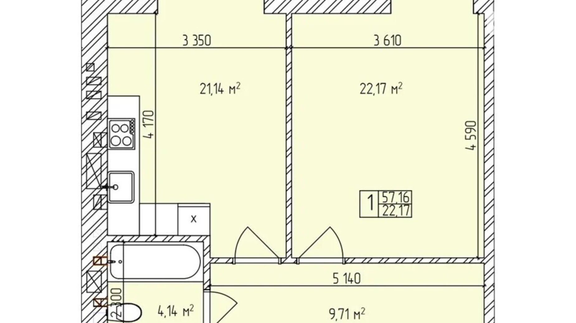 Продается 1-комнатная квартира 57.16 кв. м в, цена: 44203 $ - фото 2