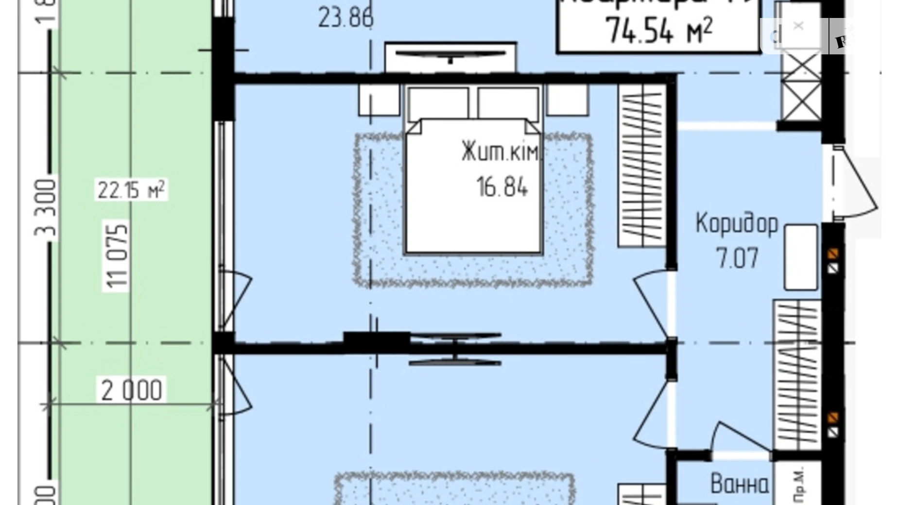 Продається 2-кімнатна квартира 74.54 кв. м у Ужгороді, цена: 84156 $ - фото 2