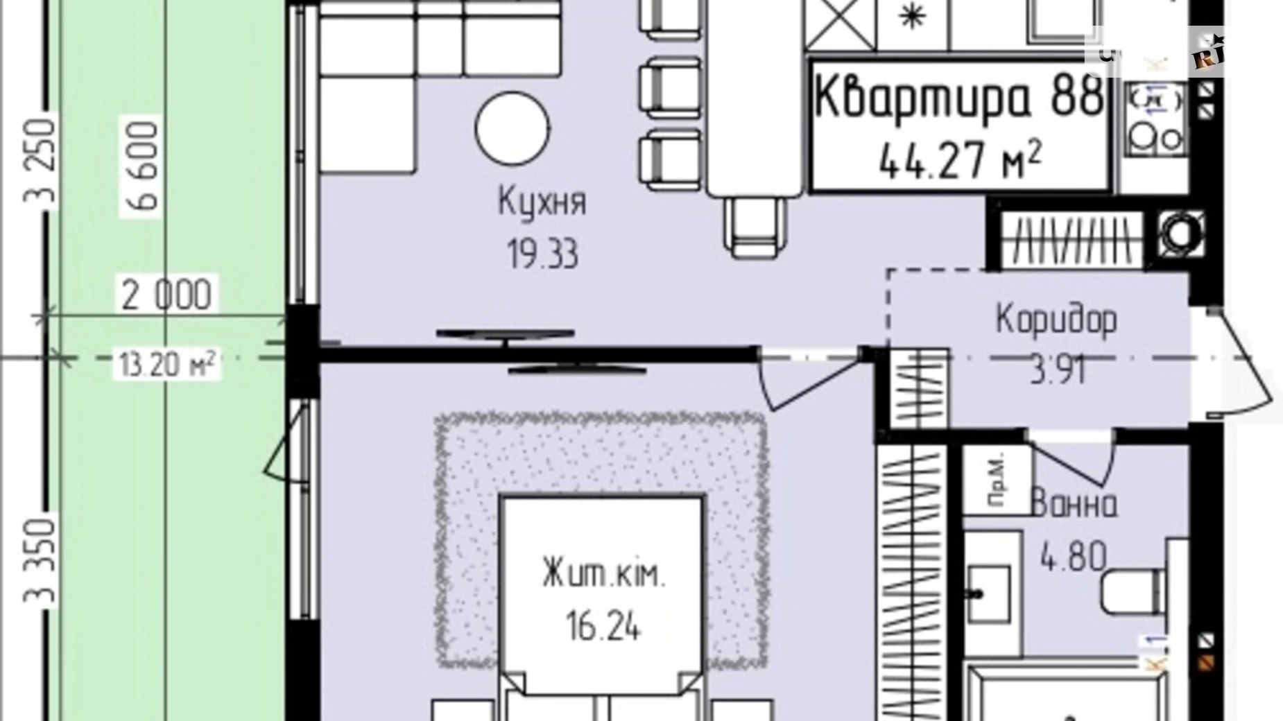 Продается 1-комнатная квартира 44.27 кв. м в Ужгороде, ул. Собранецкая, 129 - фото 2