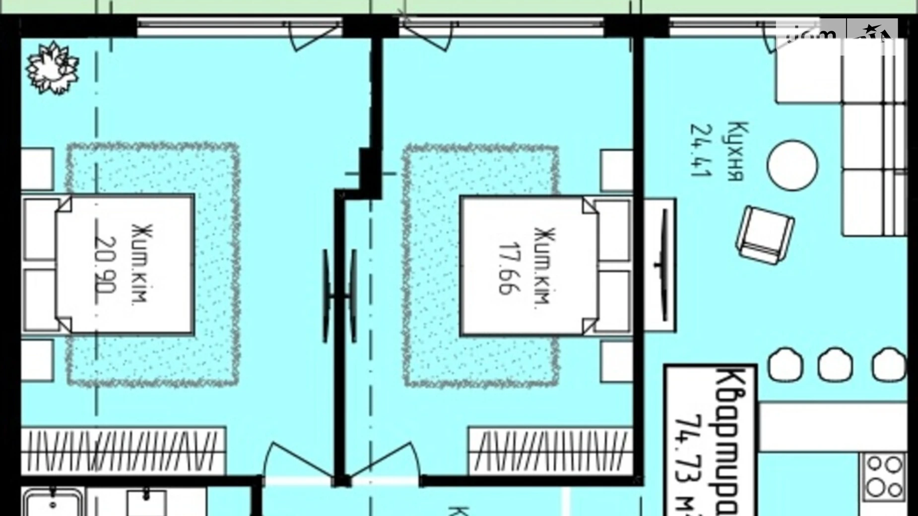 Продається 2-кімнатна квартира 74.73 кв. м у Ужгороді, вул. Собранецька, 129 - фото 2