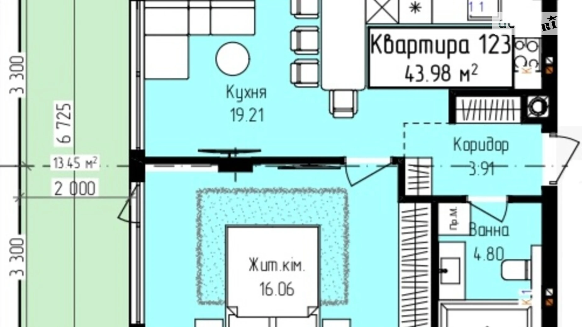 Продається 1-кімнатна квартира 43.98 кв. м у Ужгороді, вул. Собранецька, 129 - фото 2