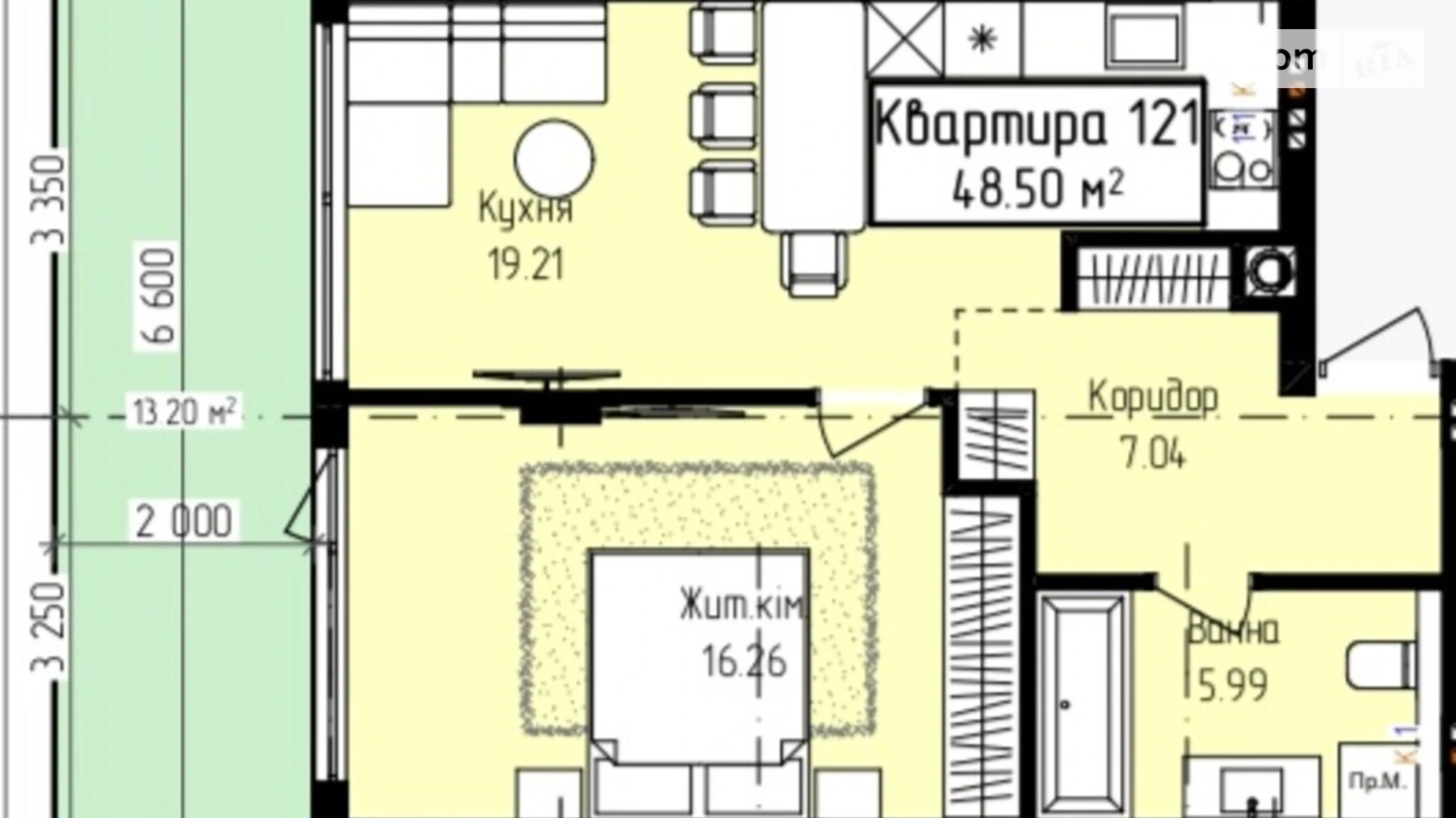 Продається 1-кімнатна квартира 48.5 кв. м у Ужгороді, вул. Собранецька, 129 - фото 2