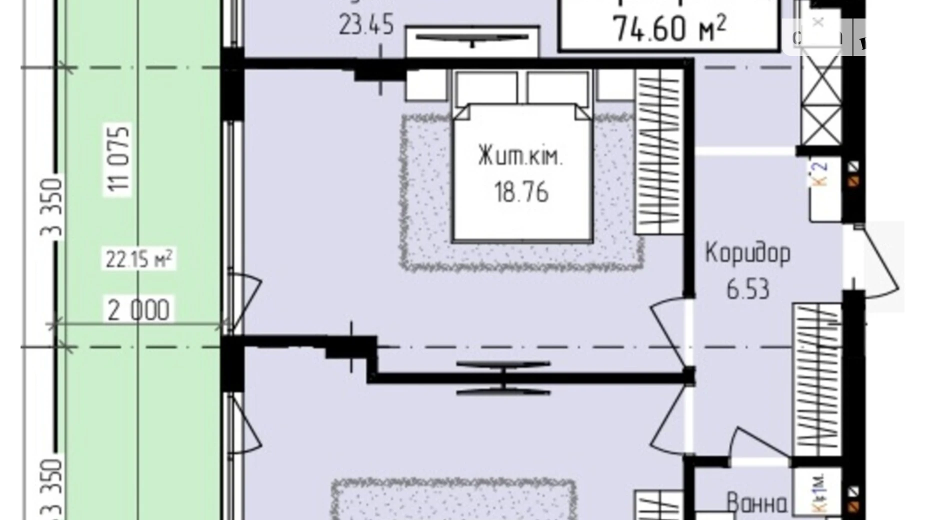 Продається 2-кімнатна квартира 74.6 кв. м у Ужгороді, вул. Собранецька, 129 - фото 2