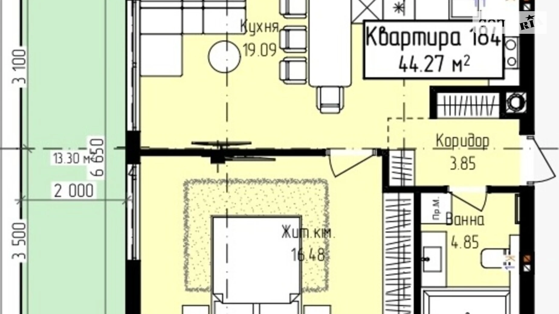 Продається 1-кімнатна квартира 41.59 кв. м у Ужгороді, вул. Собранецька, 129 - фото 2