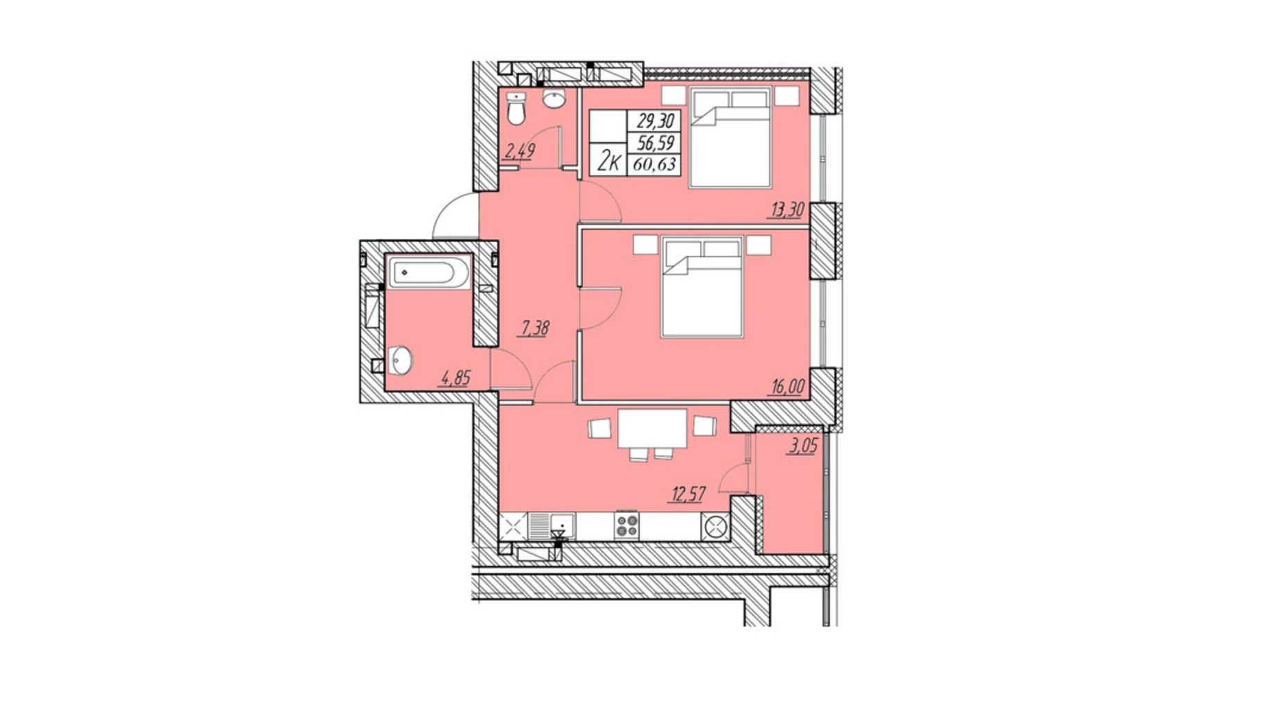Продается 2-комнатная квартира 60.63 кв. м в Петрикове, ул. Шептицкого, 101В - фото 2