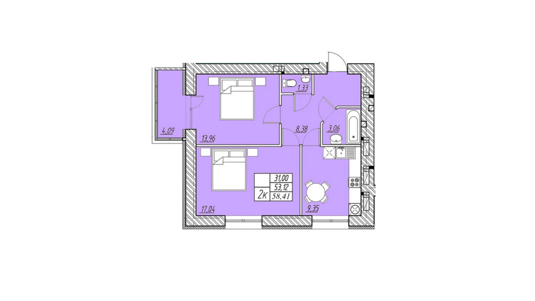 Продается 2-комнатная квартира 58.41 кв. м в Петрикове, ул. Шептицкого, 101В - фото 2