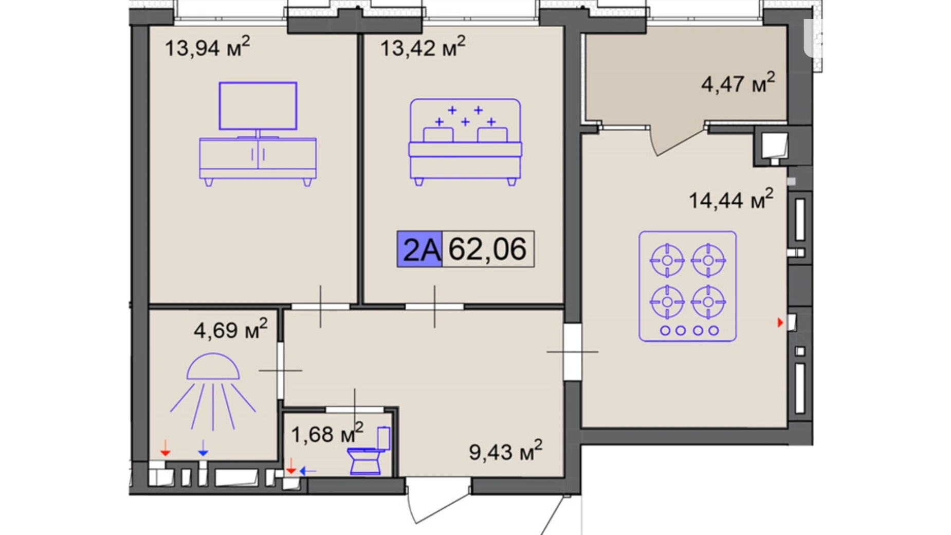 Продається 2-кімнатна квартира 62.06 кв. м у Черкасах, вул. Маламужа Олександра, 31 - фото 2