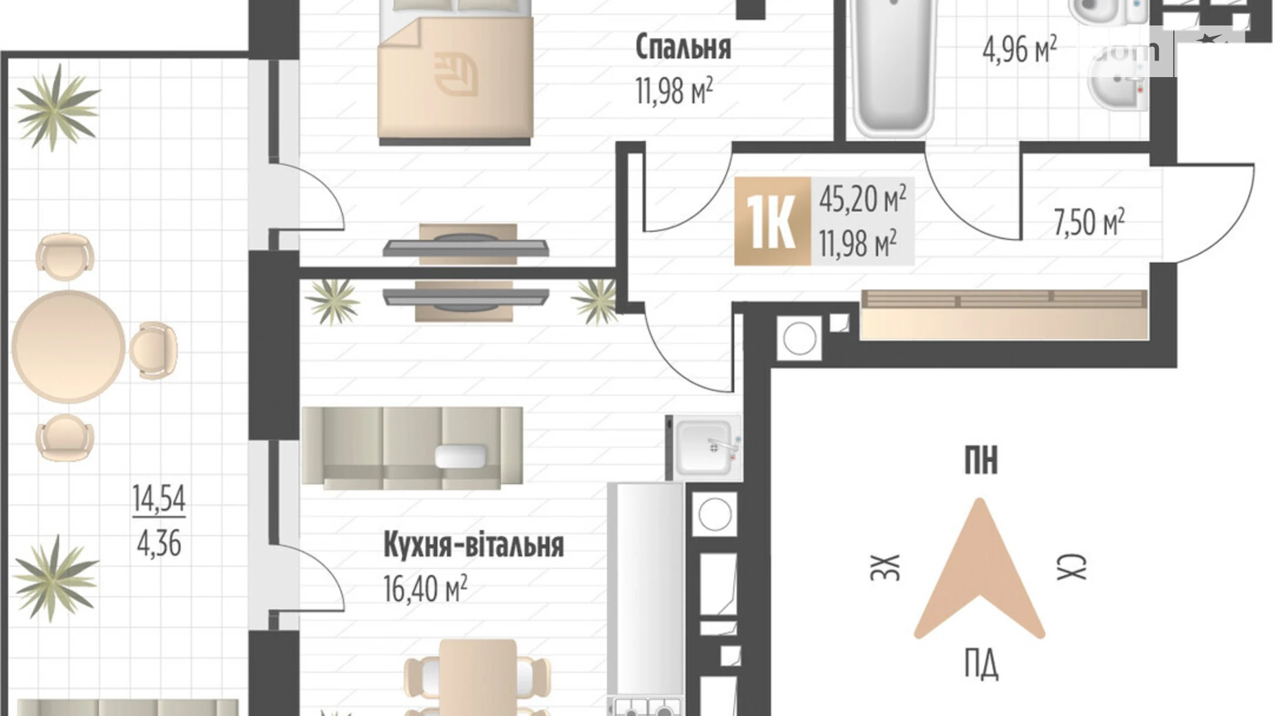 Продается 1-комнатная квартира 45.2 кв. м в Львове, ул. Орлика, 52 - фото 2