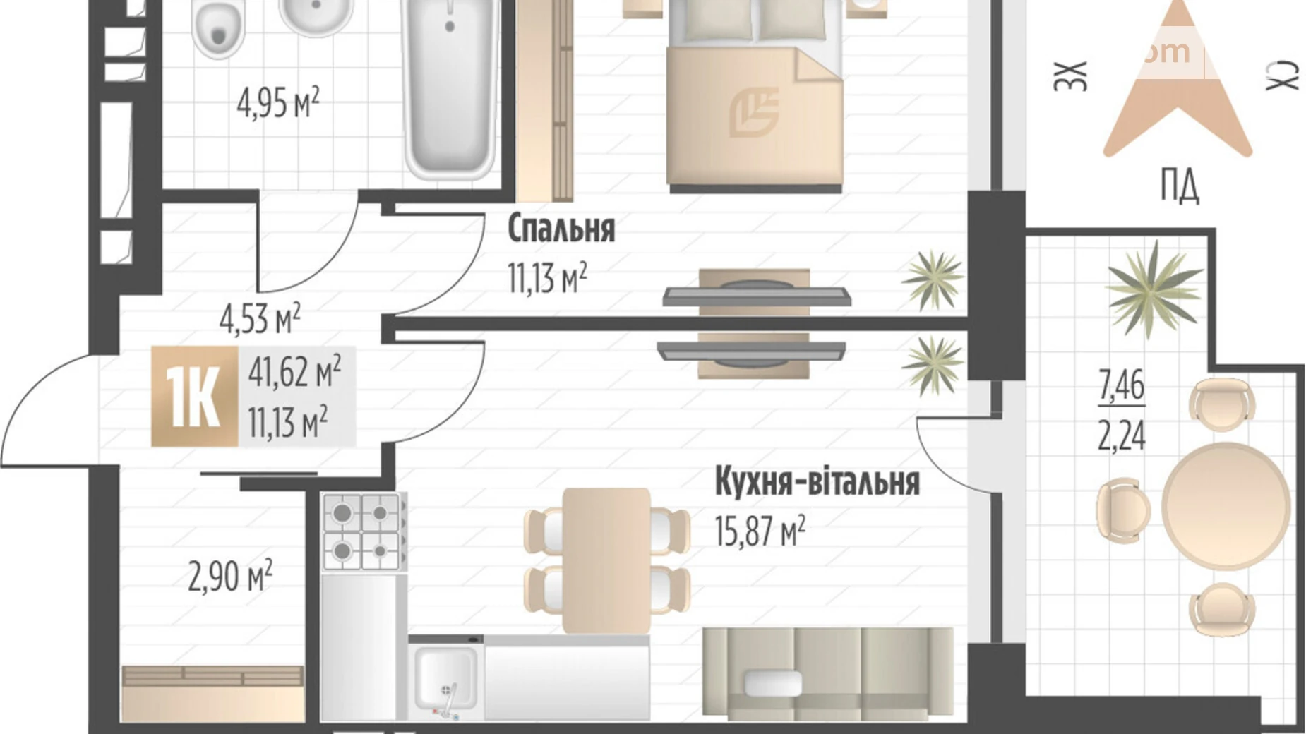Продается 1-комнатная квартира 41.62 кв. м в Львове, ул. Орлика, 52 - фото 2