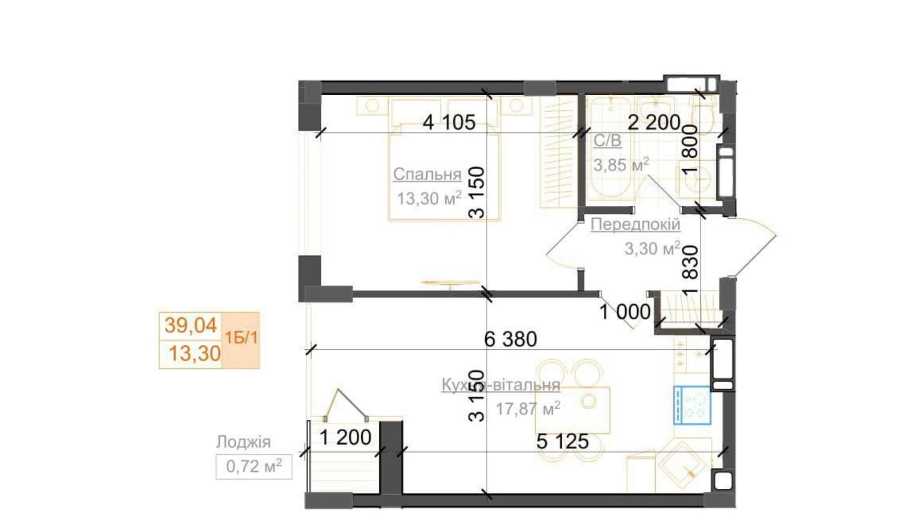 Продается 1-комнатная квартира 39.04 кв. м в Гостомеле, ул. Богдана Хмельницкого(Кирова), 3Є - фото 2