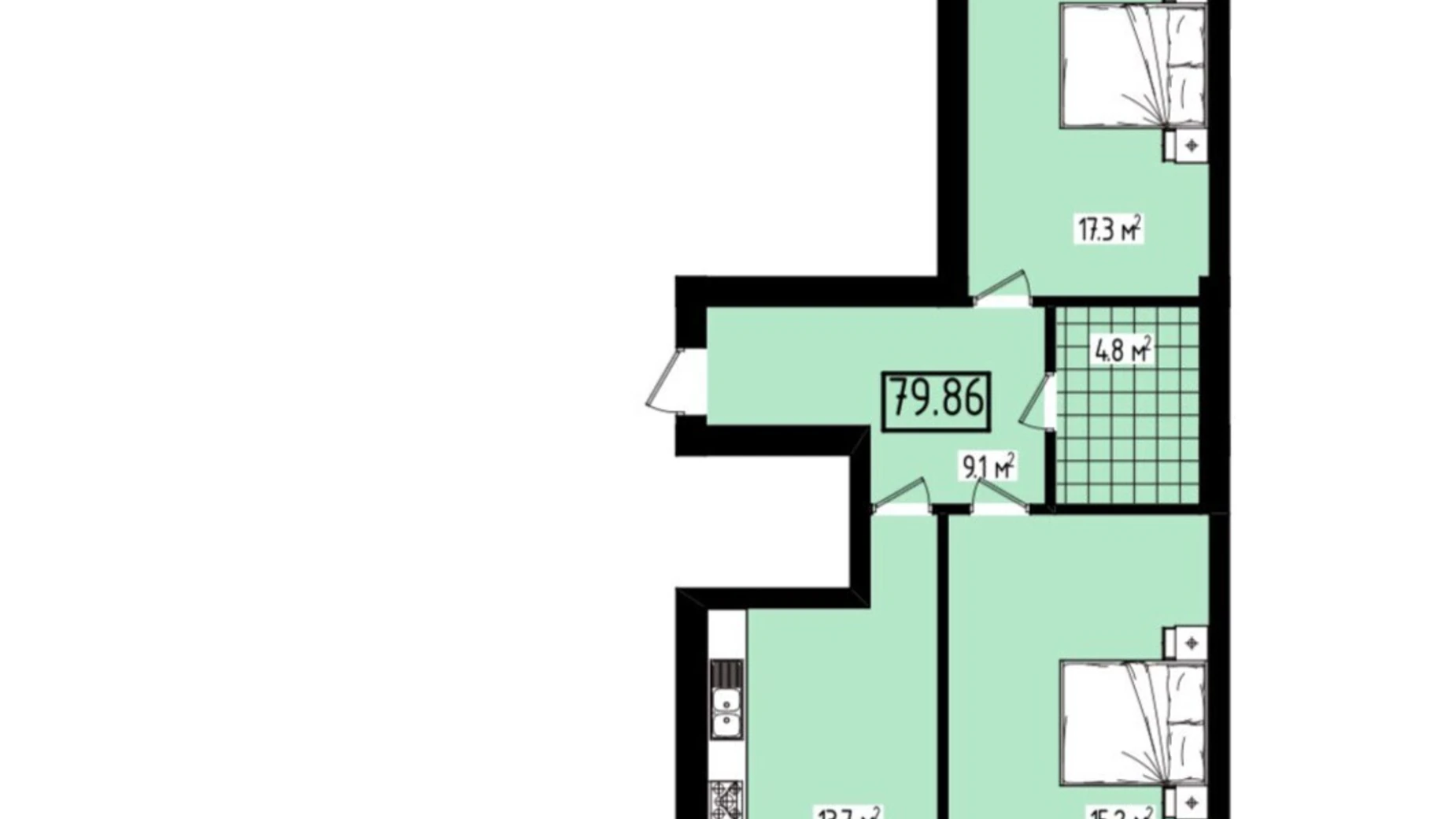 Продается 2-комнатная квартира 79.86 кв. м в Чагоре, ул. Гетьмана Мазепы, 12 - фото 2