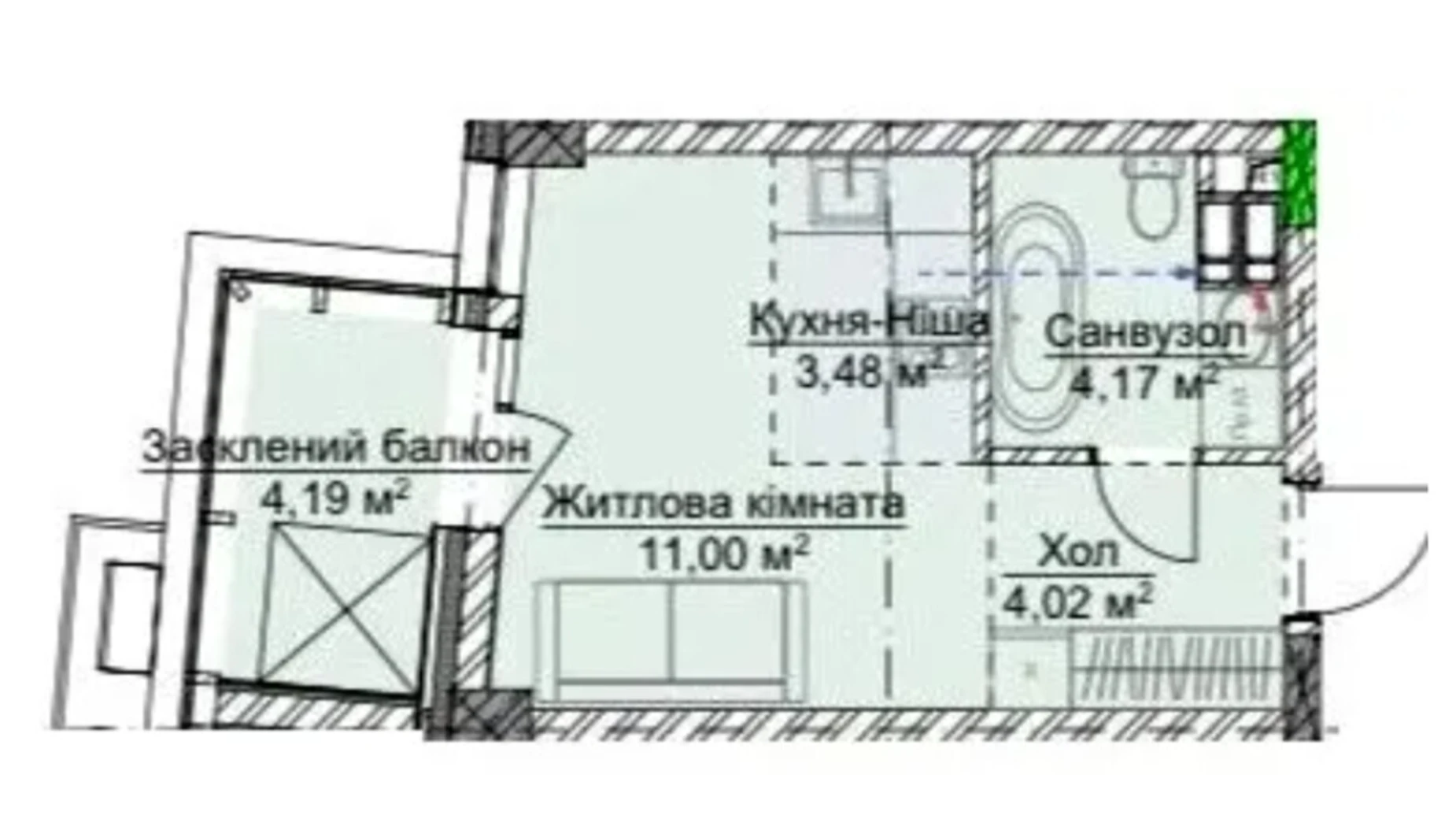 Продается 1-комнатная квартира 26.86 кв. м в Ужгороде, ул. Грушевского, 4А - фото 2