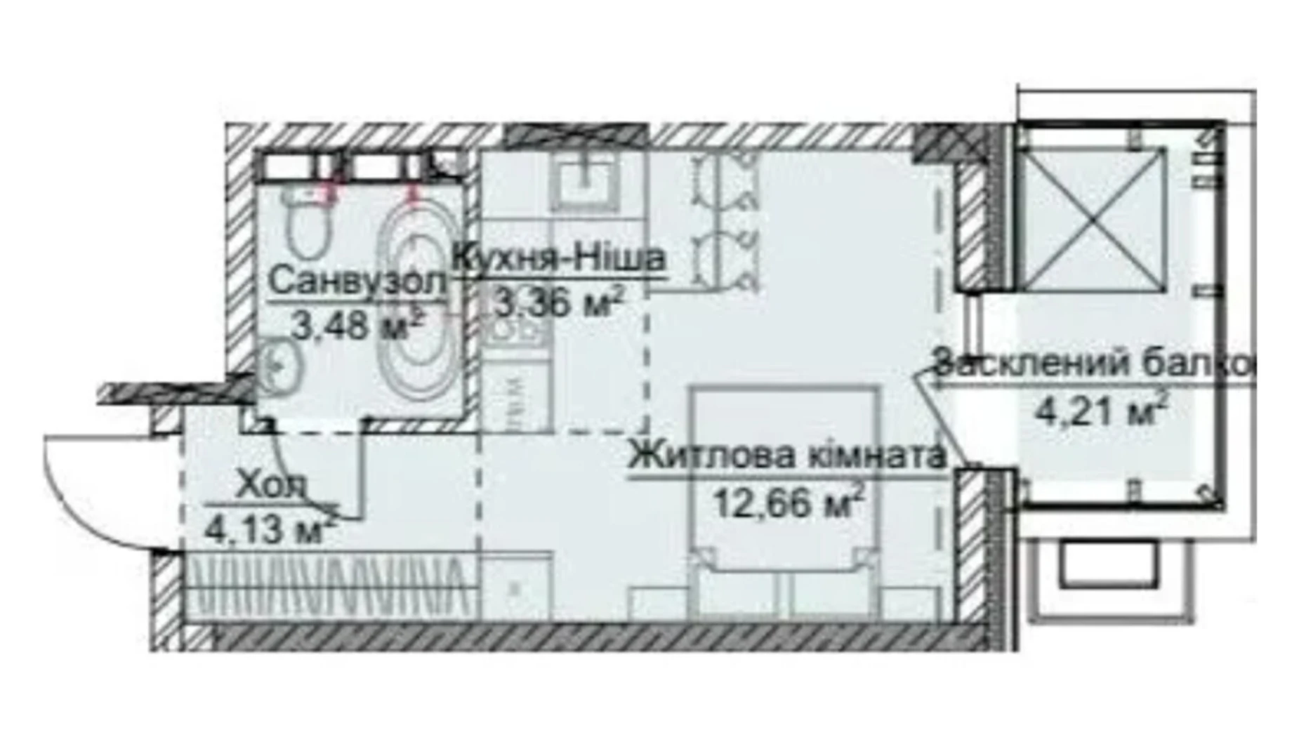 Продается 1-комнатная квартира 27.84 кв. м в Ужгороде, ул. Грушевского, 4А - фото 2
